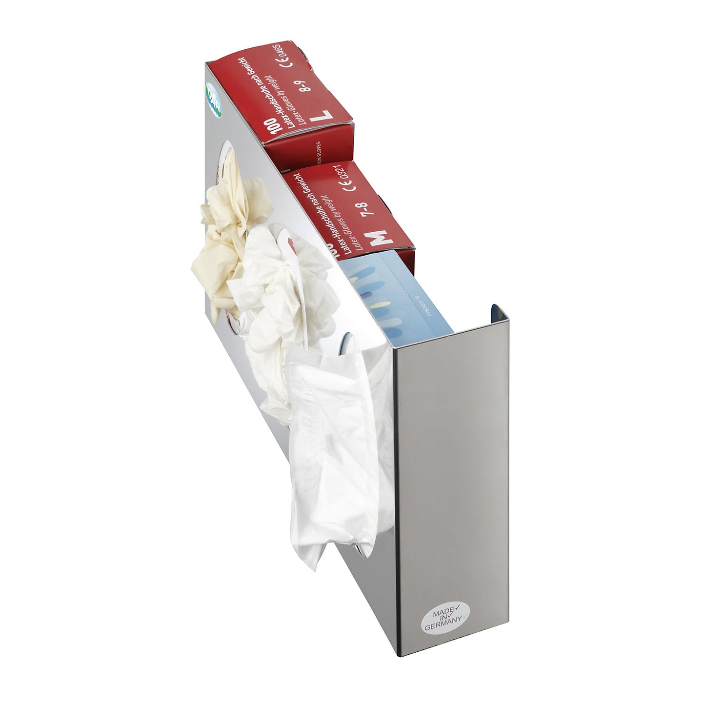 Wall dispenser, stainless steel, HxWxD 250 x 380 x 80 mm, 3 compartments.
