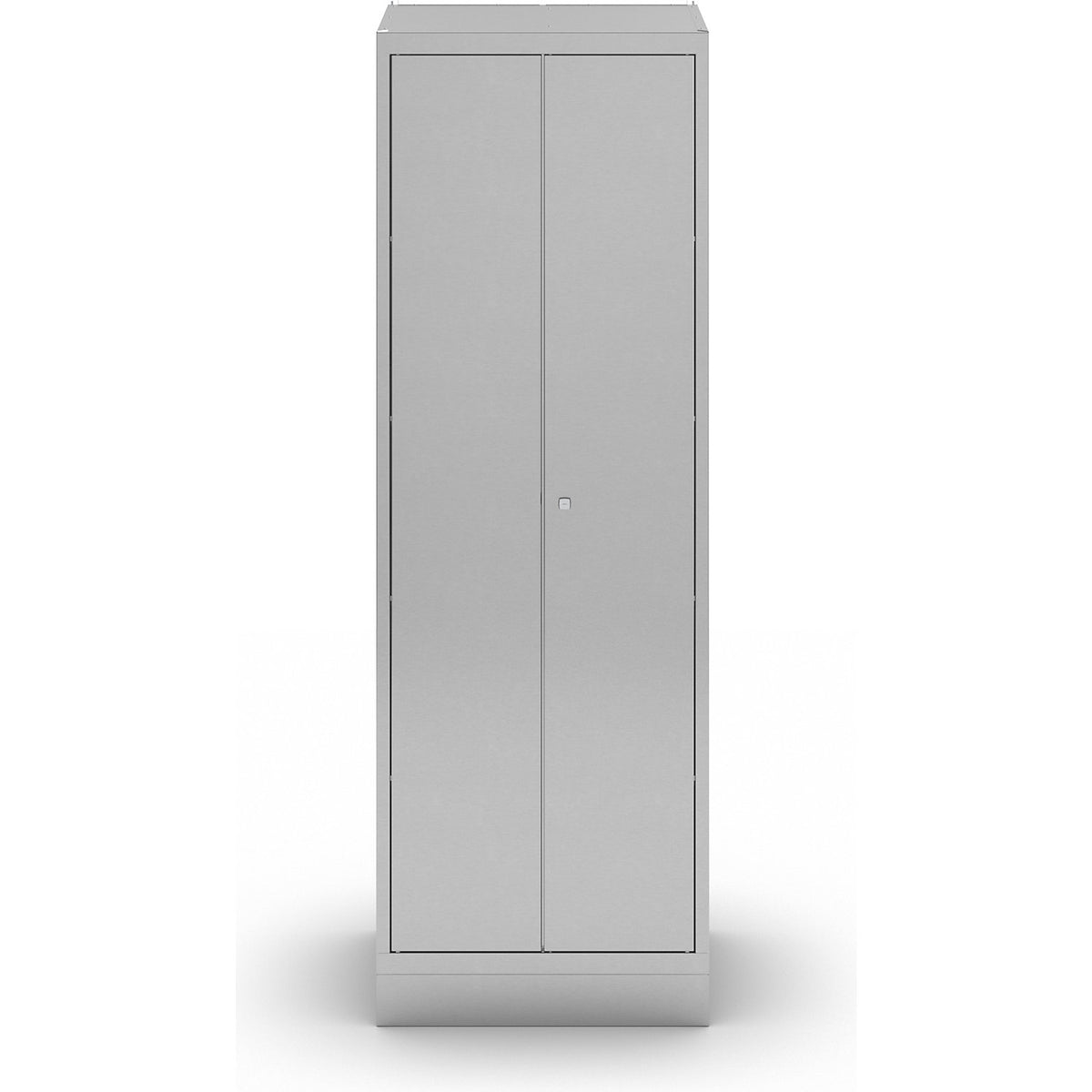 Stainless steel locker for cleaning products, 4 shelves, with plinth.