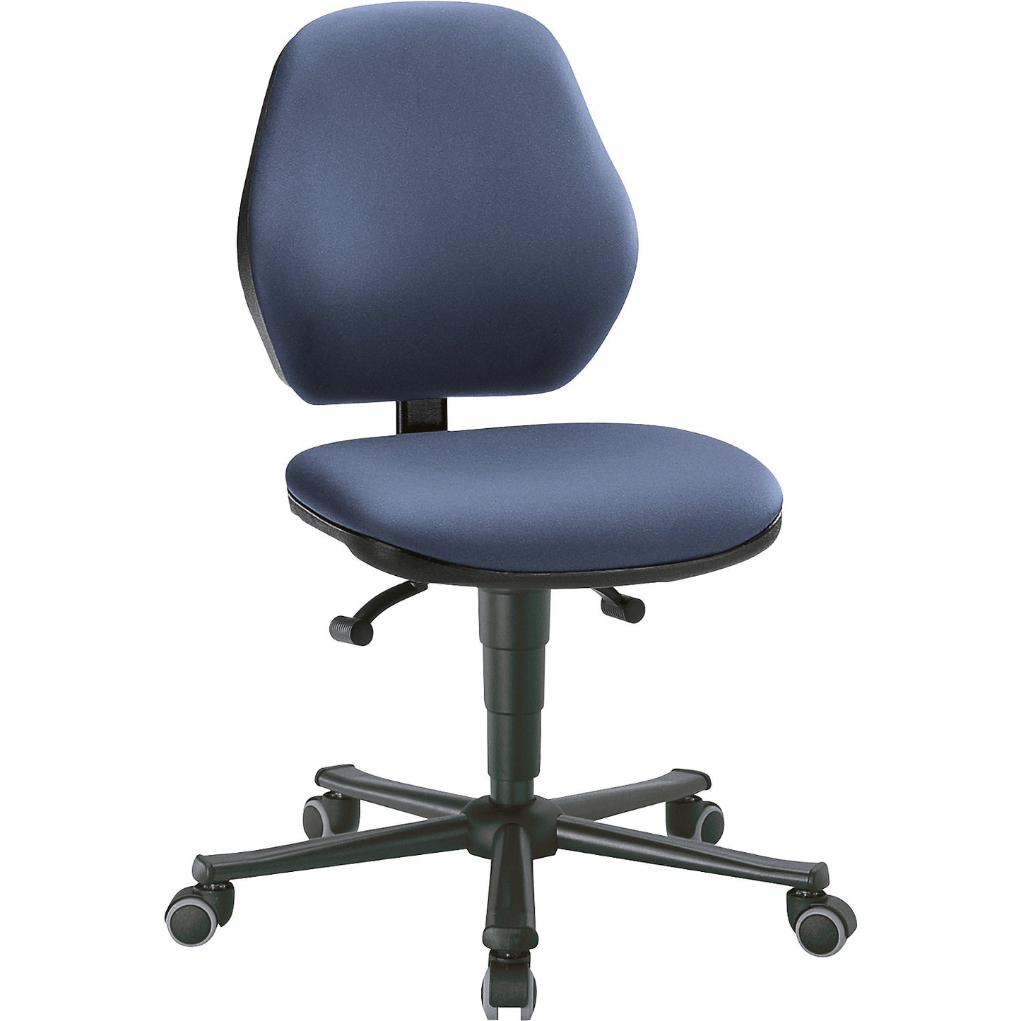 Industrial chair, permanent contact, with castors, vinyl covering.