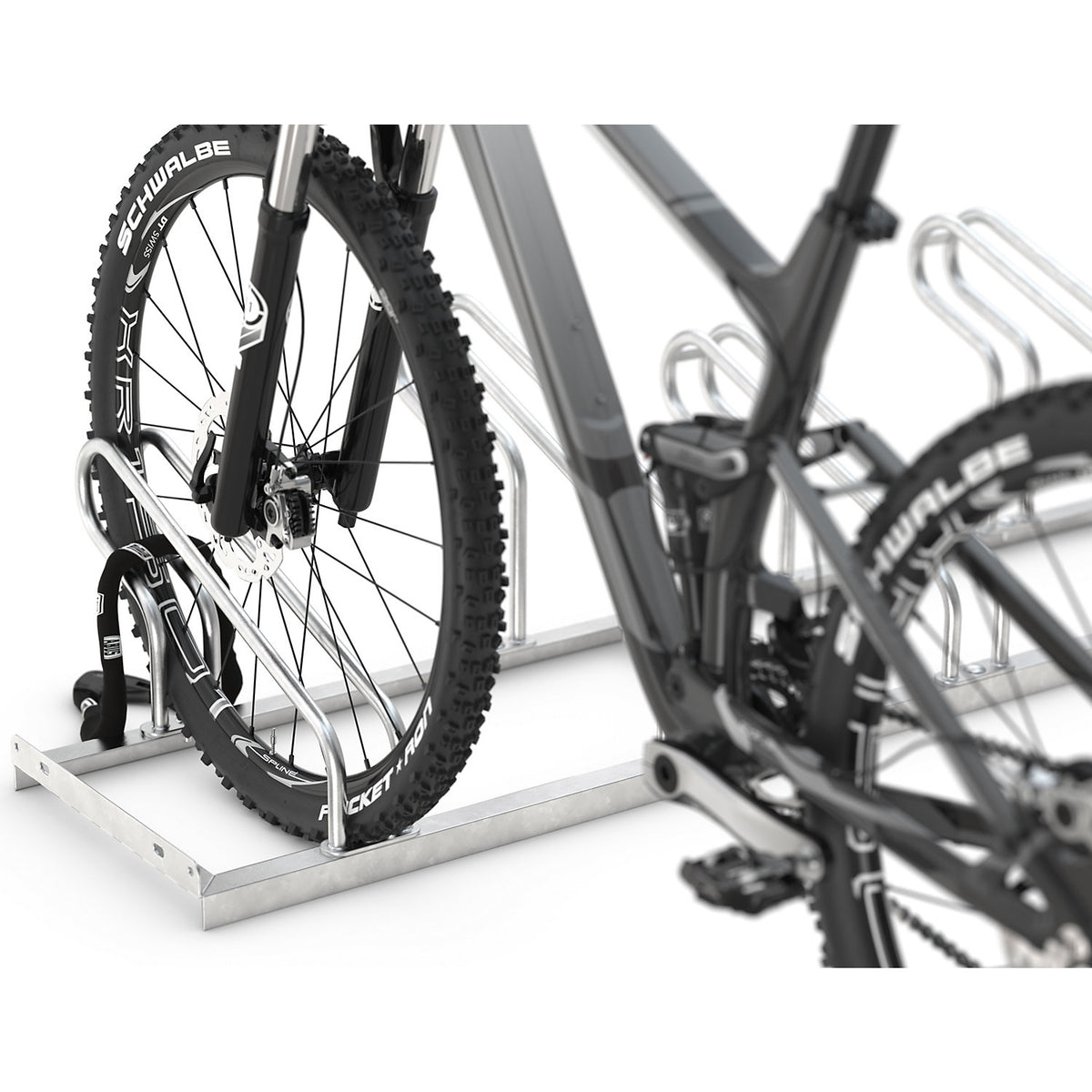 Bicycle rack, bars made of 18 mm steel tubing, single-sided rack, hot-dip galvanised, 5 parking spaces.