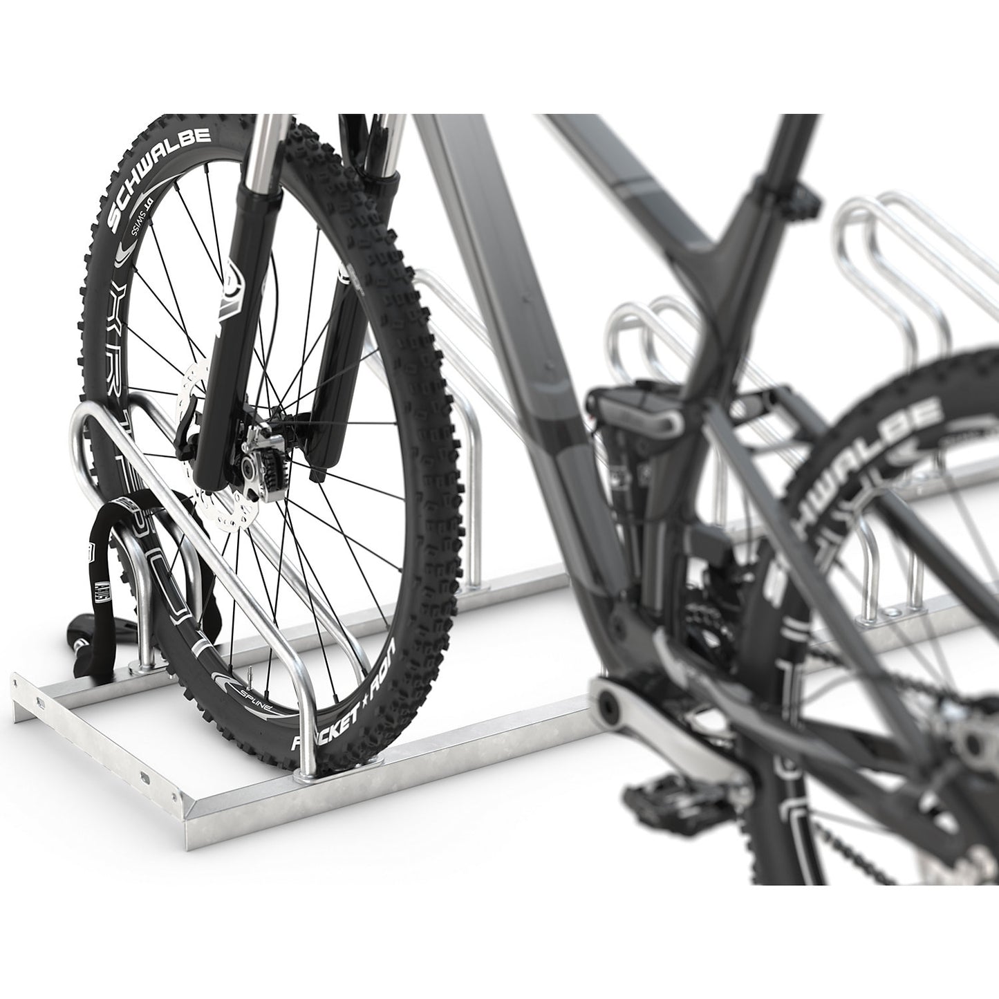Bicycle rack, bars made of 18 mm steel tubing, single-sided rack, hot-dip galvanised, 2 parking spaces.
