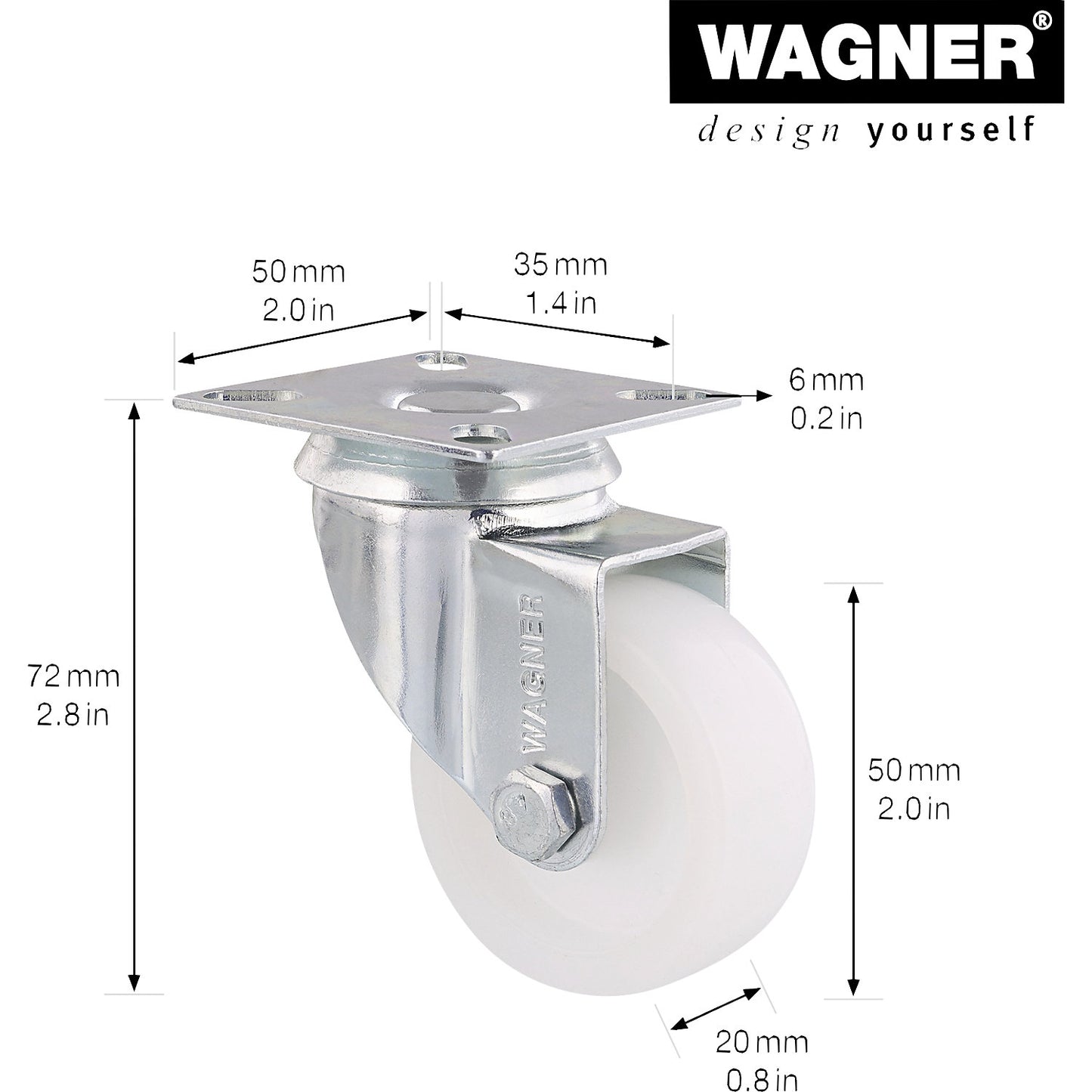ECO light duty swivel castors, wheel Ø 50 mm, pack of 4, plastic, swivel castor.