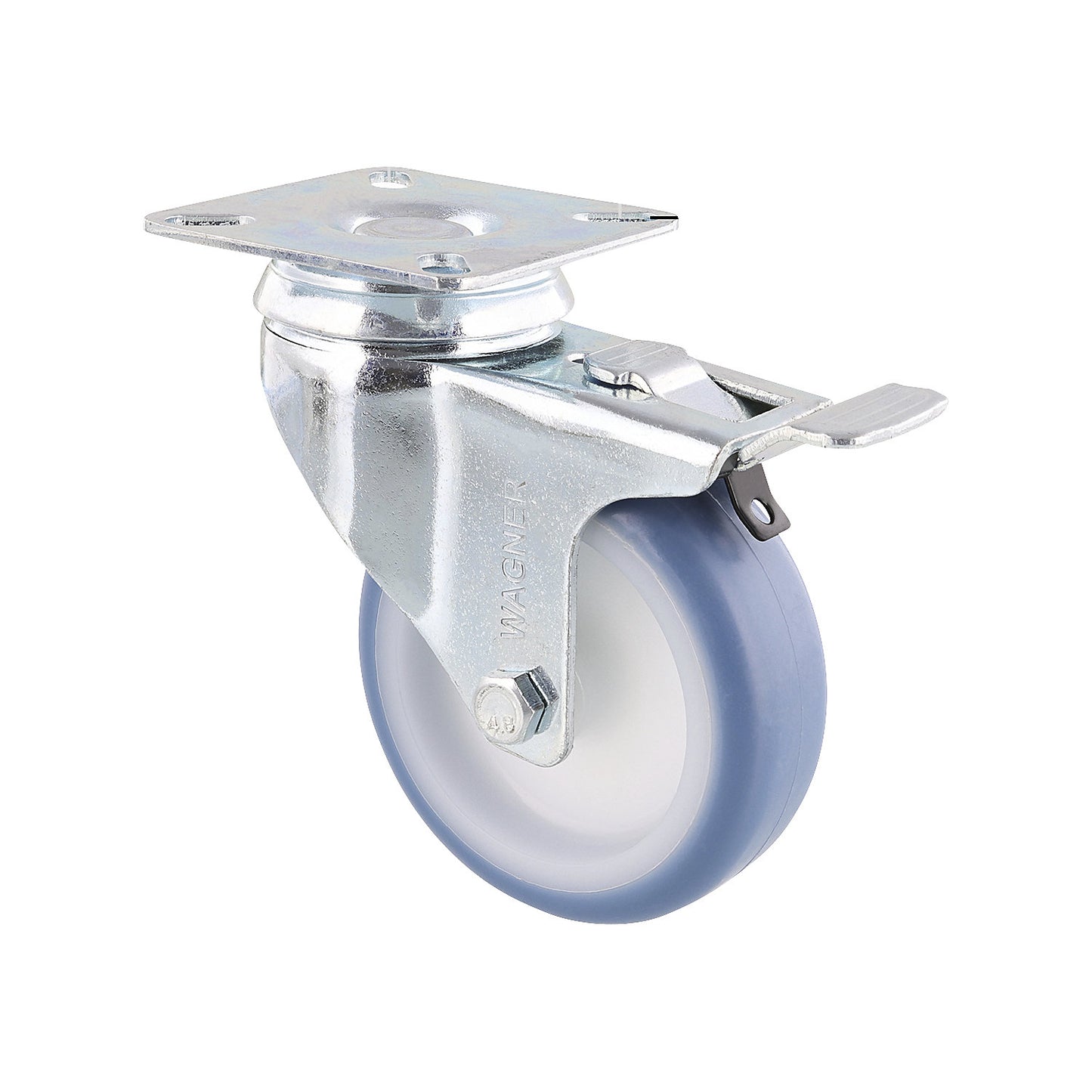 Light duty swivel castors, wheel Ø 75 mm, pack of 4, swivel castor with wheel stop, plate.