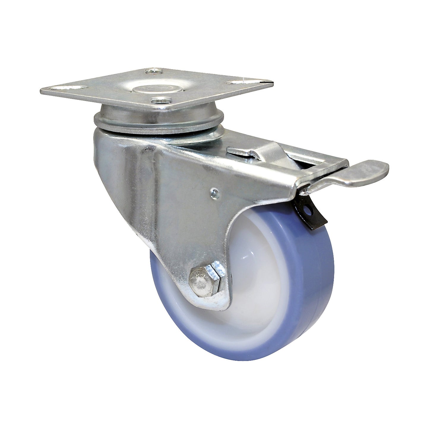 Light duty swivel castors, wheel Ø 63 mm, pack of 4, swivel castor with wheel stop, mounting plate.