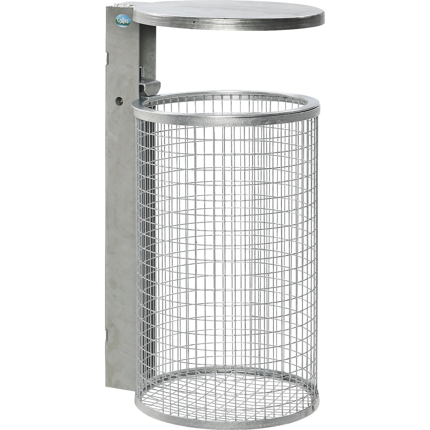 Wire mesh waste basket with hood, capacity 50 l, hot dip galvanised.
