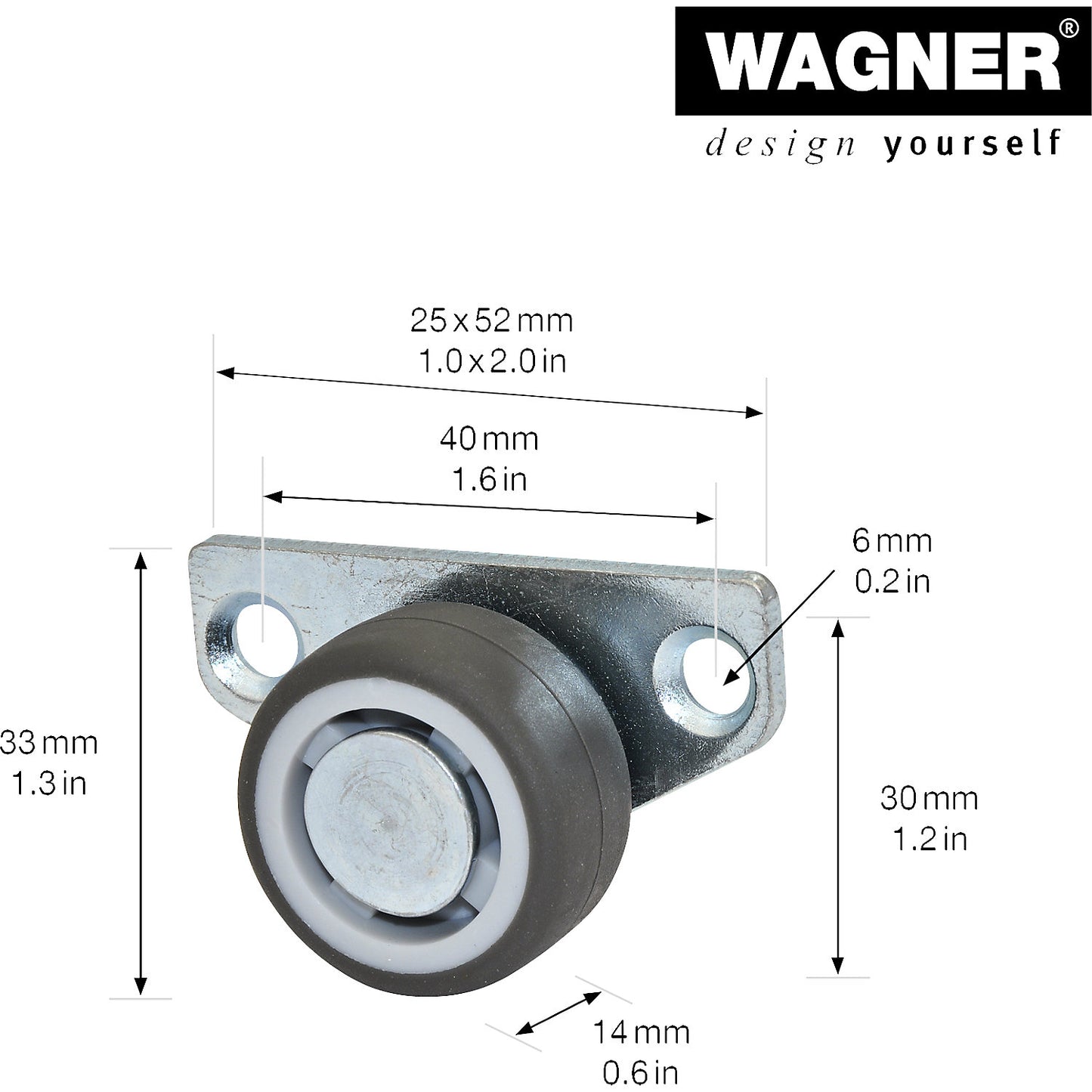 Bed frame castor, wheel width 14 mm, pack of 10, Ø 30 mm, TPR.