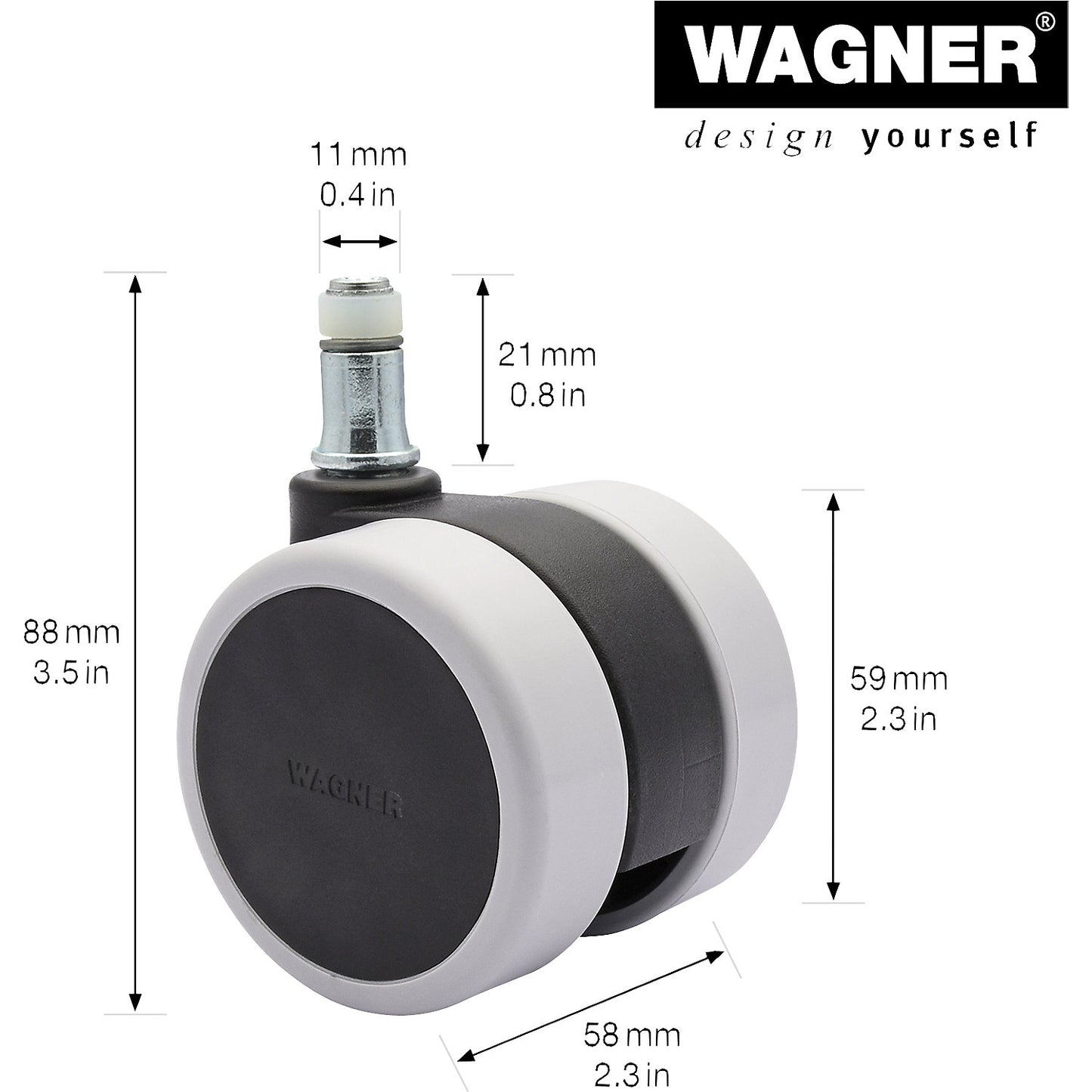 Castor set for swivel chairs, wheel width 57 mm, Ø 60 mm, TPR.