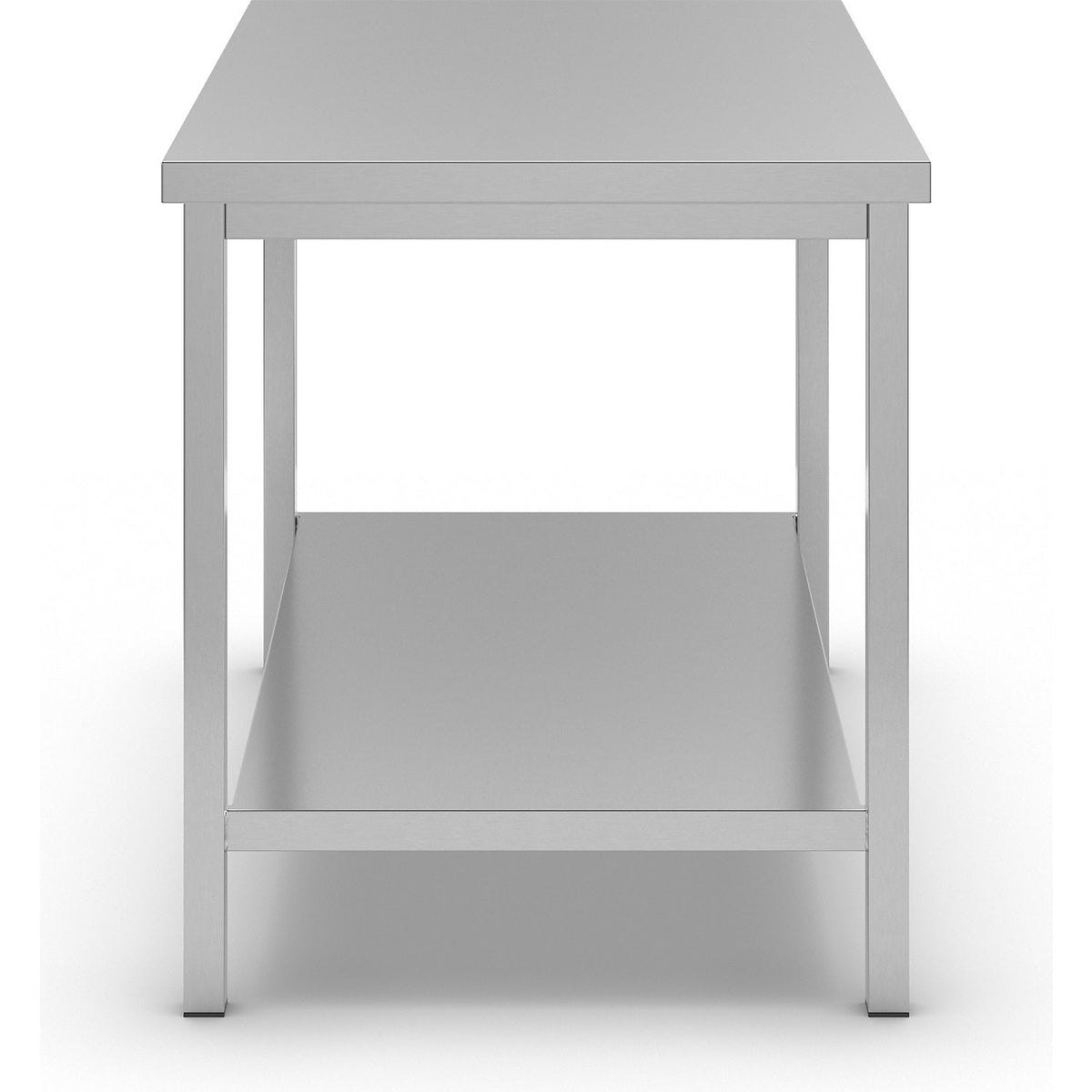 Stainless steel work table, 1 full length shelf, width 1200 mm.