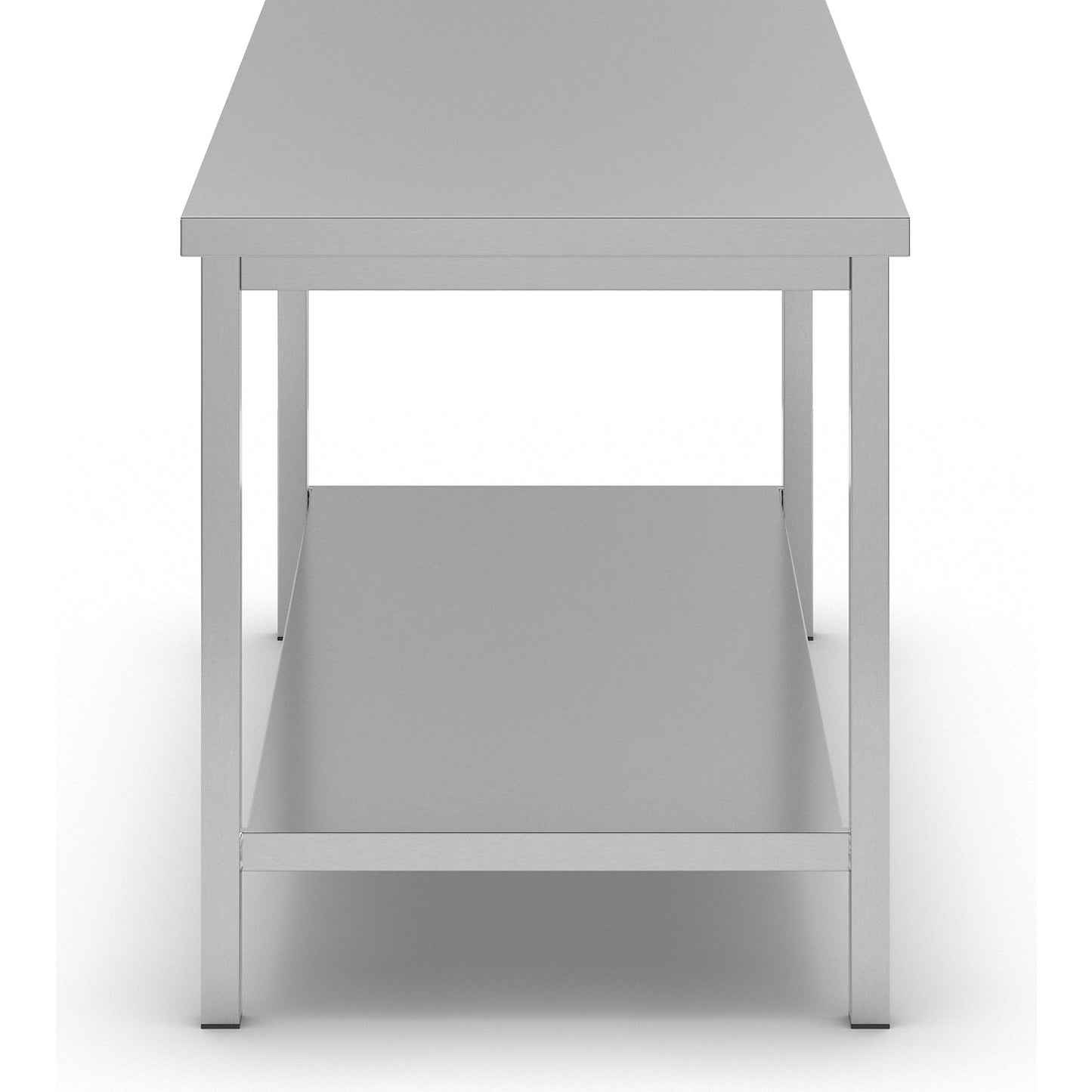 Stainless steel work table, 1 full length shelf, width 1500 mm.