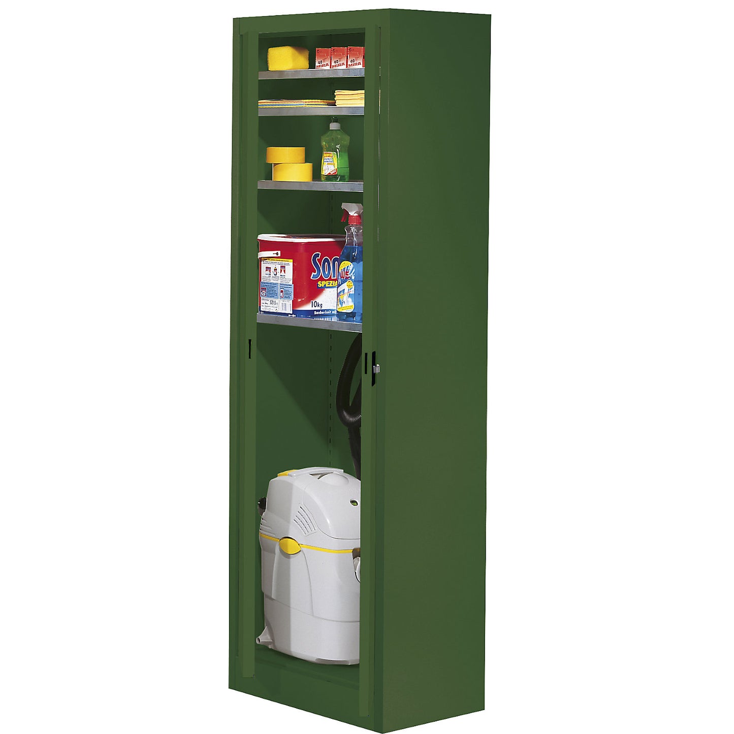 Storage cupboard, HxW 1950 x 600 mm, depth 500 mm, housing and doors reseda green.