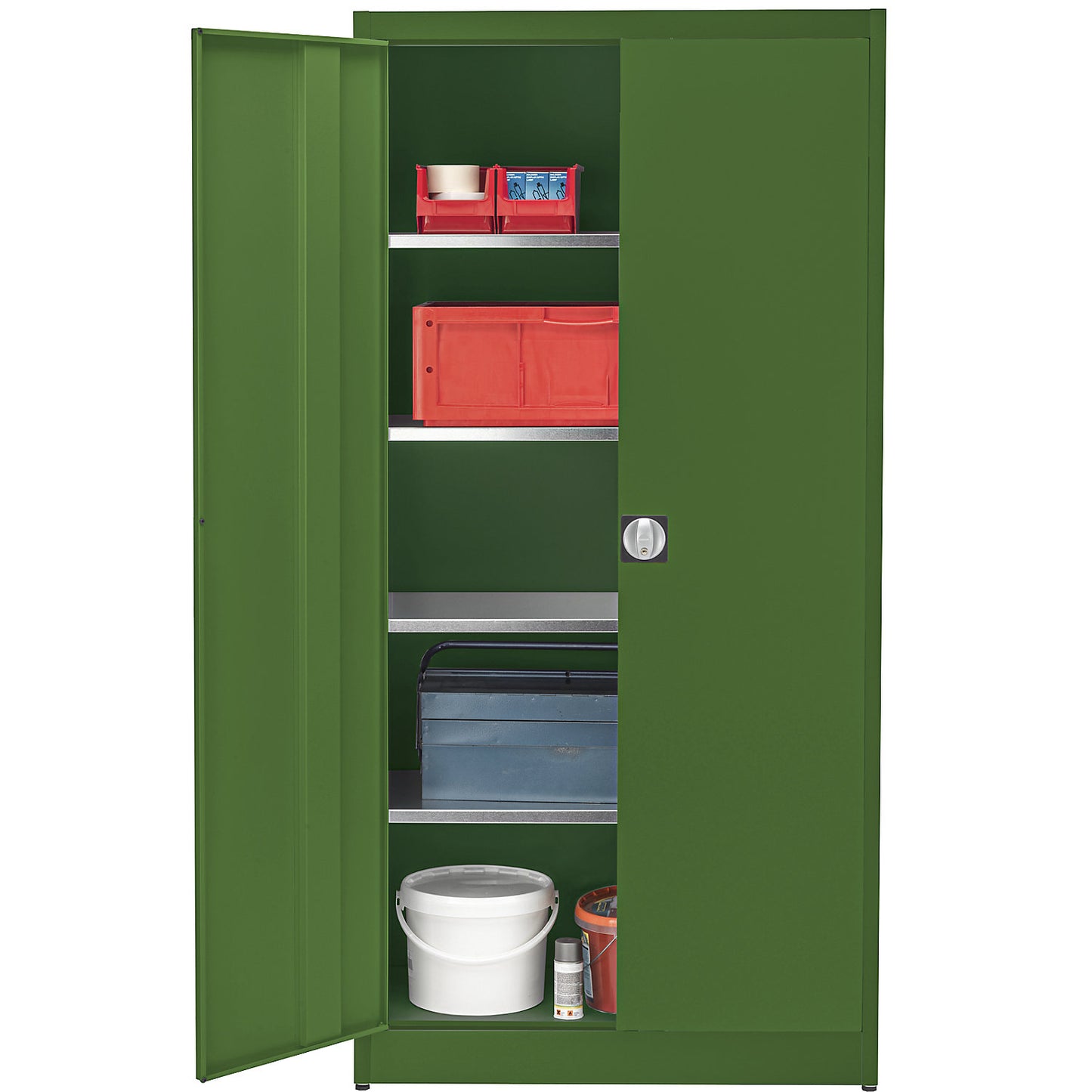 Storage cupboard, HxW 1950 x 950 mm, depth 420 mm, housing and doors reseda green.