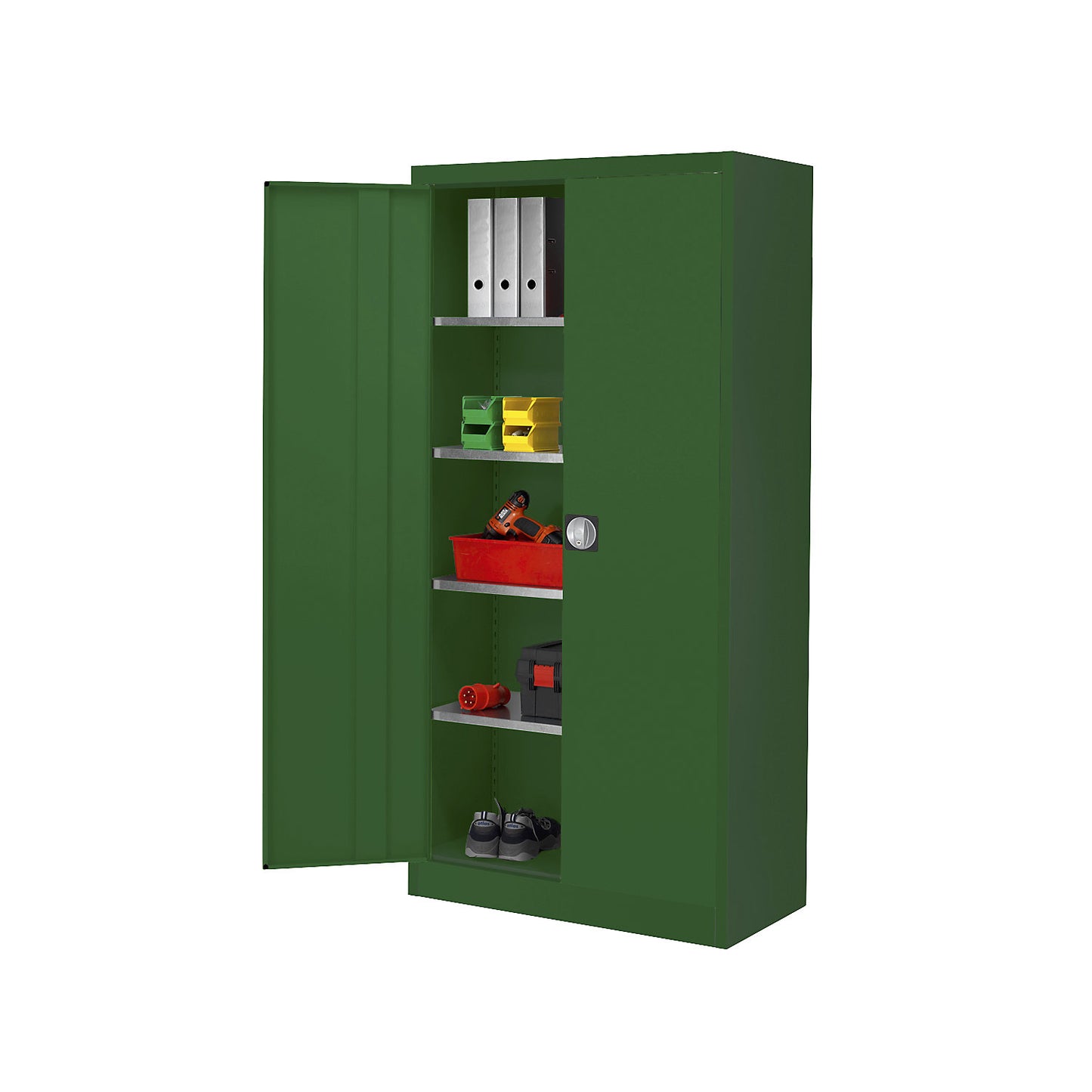 Storage cupboard, HxW 1950 x 950 mm, depth 500 mm, housing and doors reseda green.