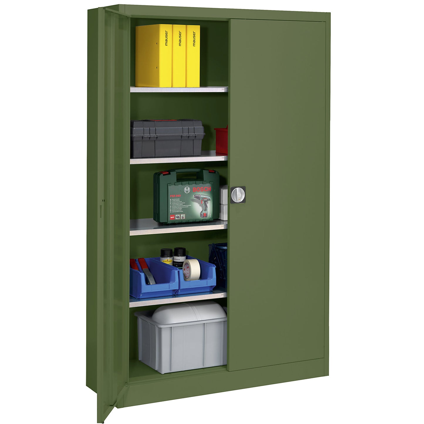 Storage cupboard, HxWxD 1950 x 1200 x 420 mm, reseda green.