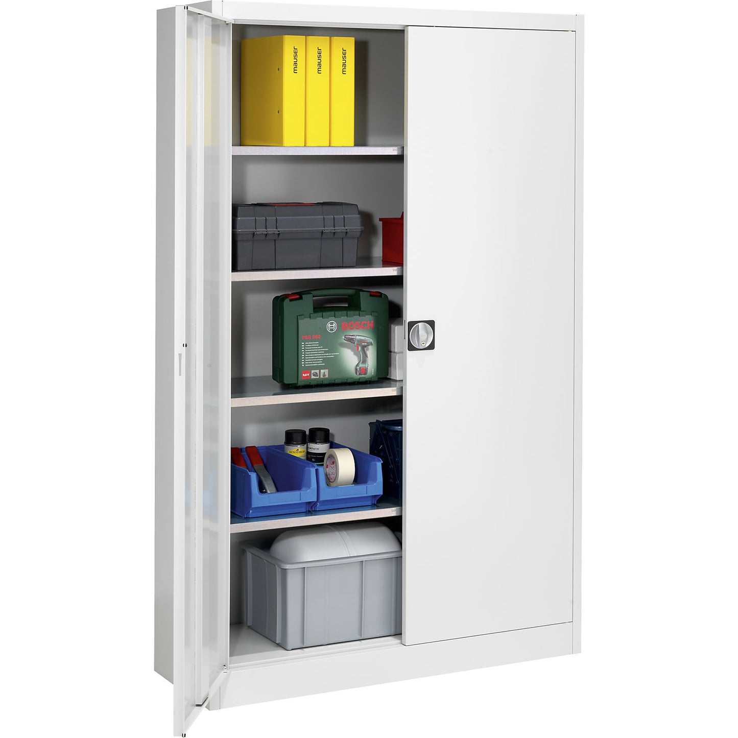 Storage cupboard, HxWxD 1950 x 1200 x 500 mm, light grey.