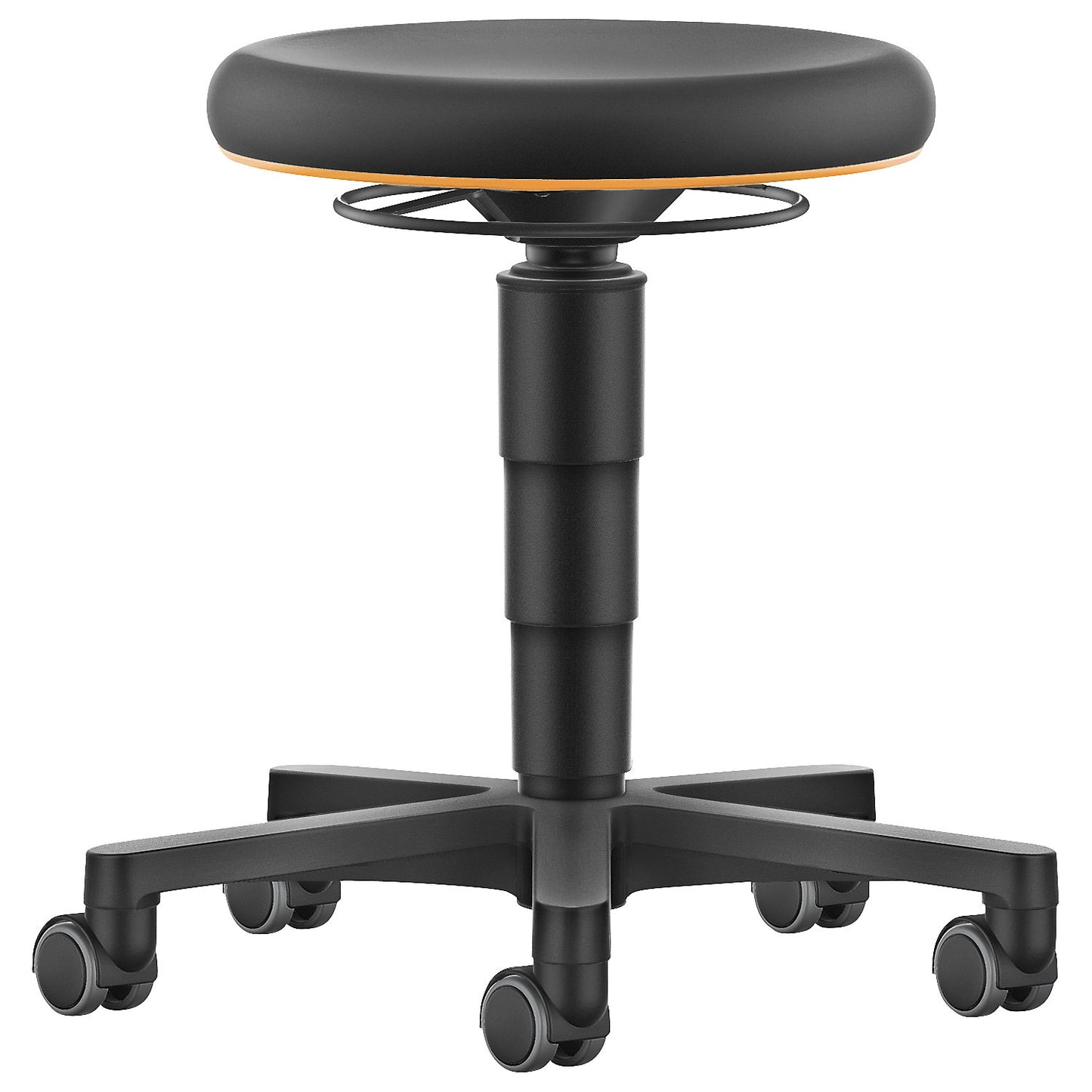 Allround stool, with castors, skintec, colour ring orange.