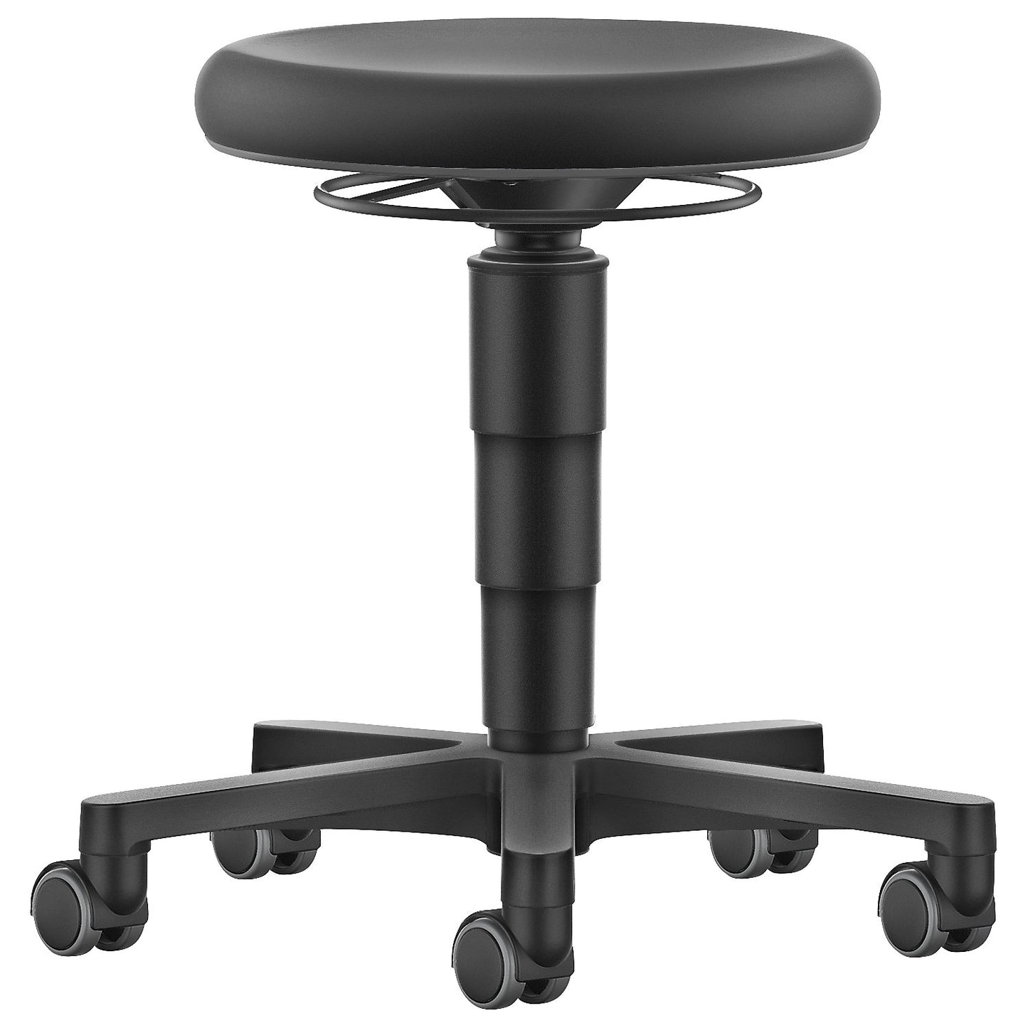 Allround stool, with castors, skintec, colour ring in grey.