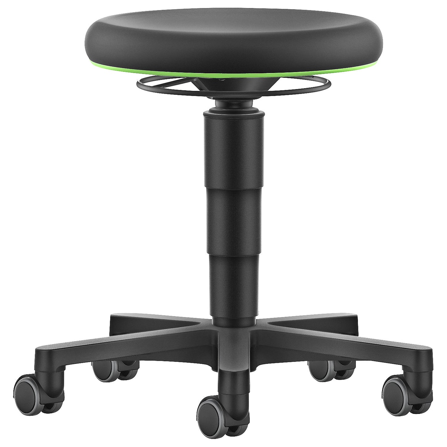 Allround stool, with castors, skintec, colour ring, green.