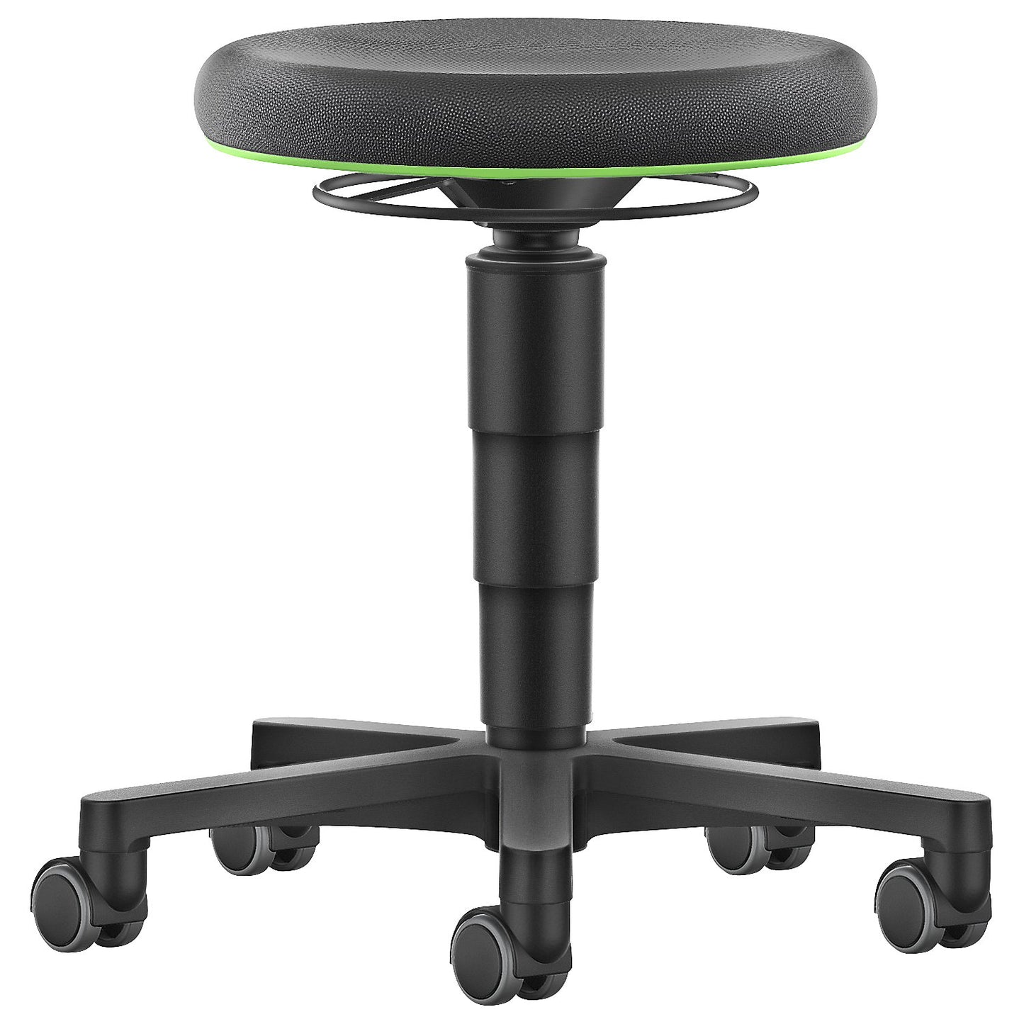 Allround stool, with castors, Supertec, colour ring in green.