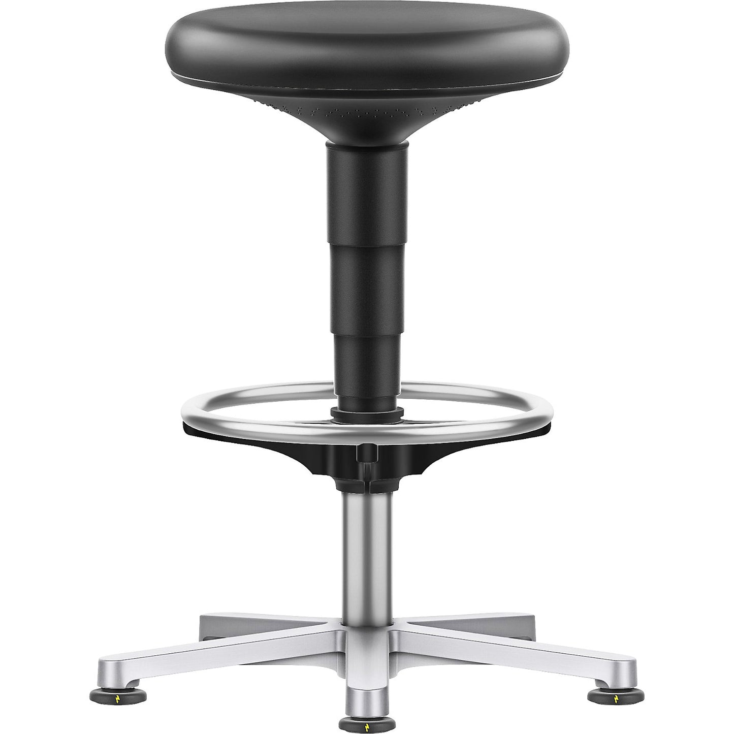 Cleanroom stool, vinyl, with floor glides and foot ring.