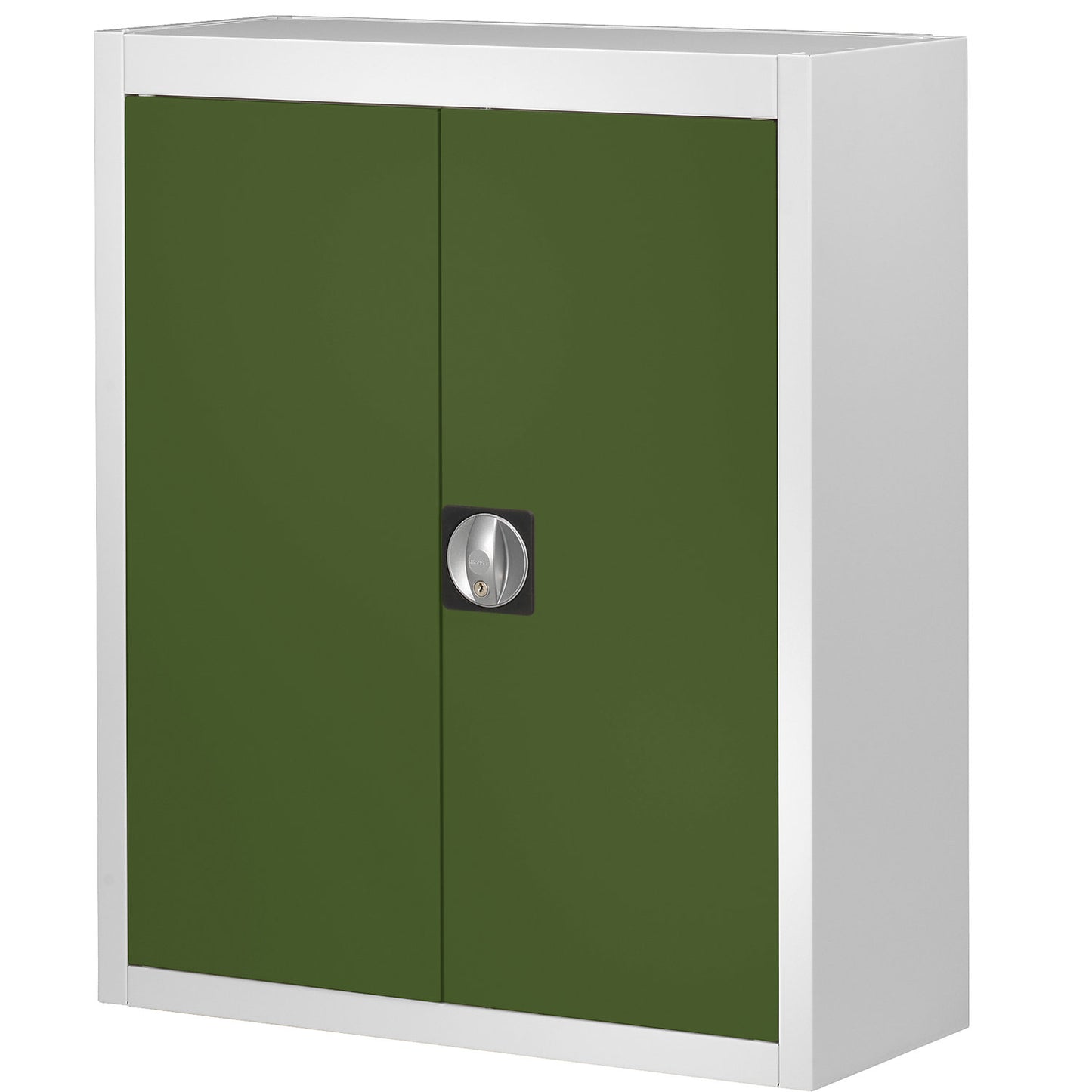 Storage cupboard, without open fronted storage bins, HxWxD 820 x 680 x 280 mm, two-colour, grey body, green doors.