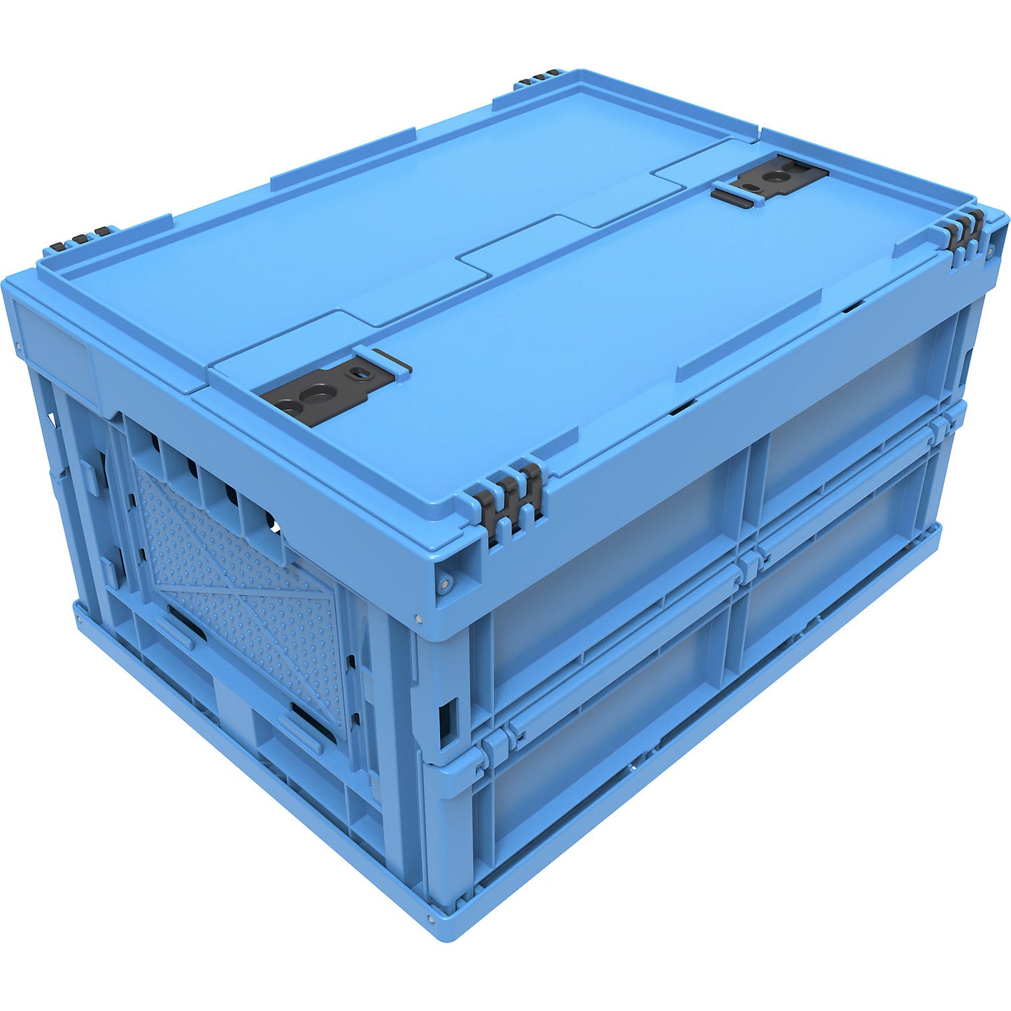 Polypropylene folding box, capacity 22 l, with hinged lid, blue.