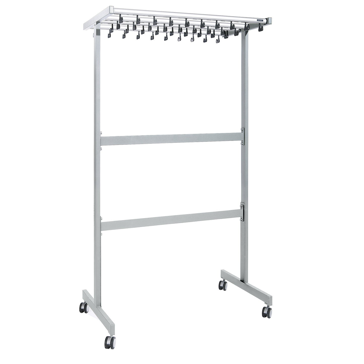 Double sided coat rail, without coat hangers, silver, without umbrella holder.