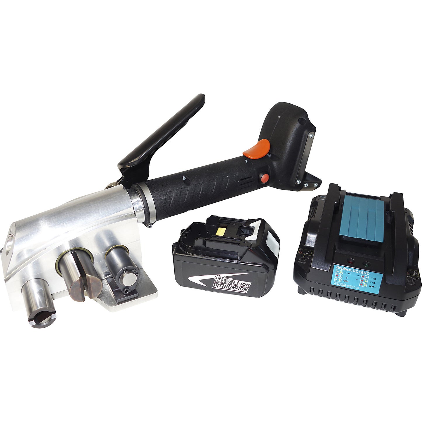 Tensioning tool for composite and PET kraftband, powered by rechargeable batteries, for strap width 16 - 40 mm.