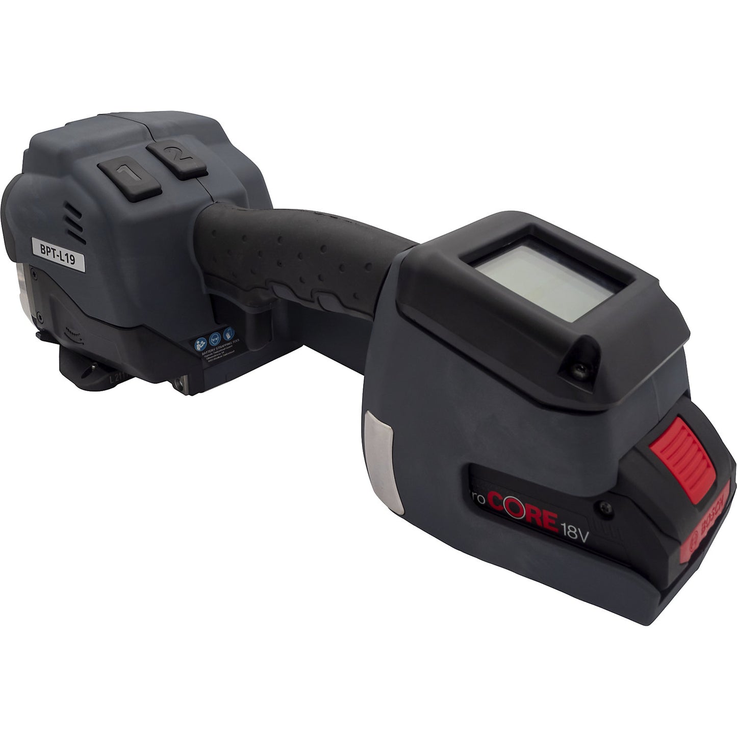 Rechargeable strapping tool for steel strapping, fully automatic, 13 - 19 mm, for 19 mm tape width.