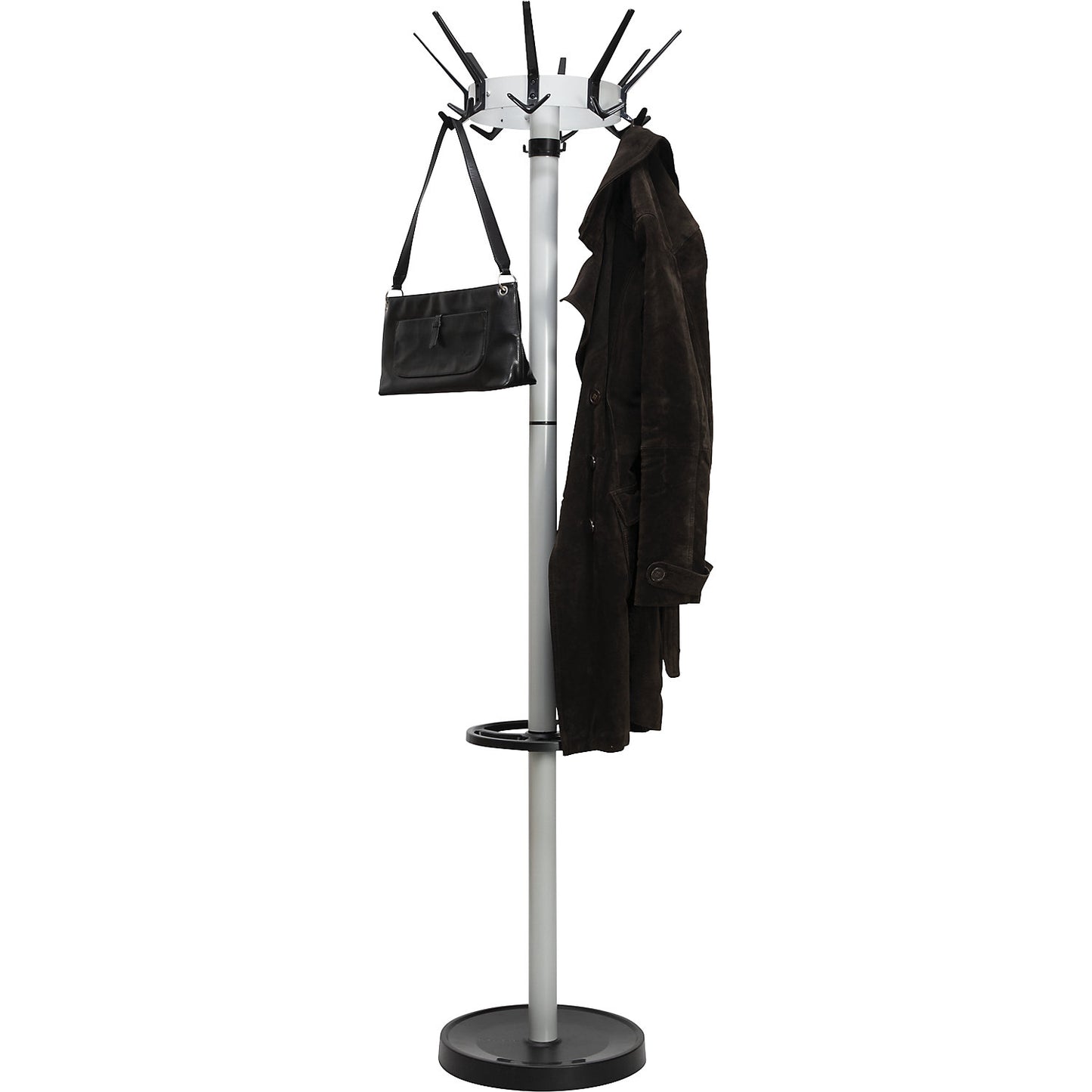 MAULcaligo coat stand, with 32 hooks and umbrella holder, silver.