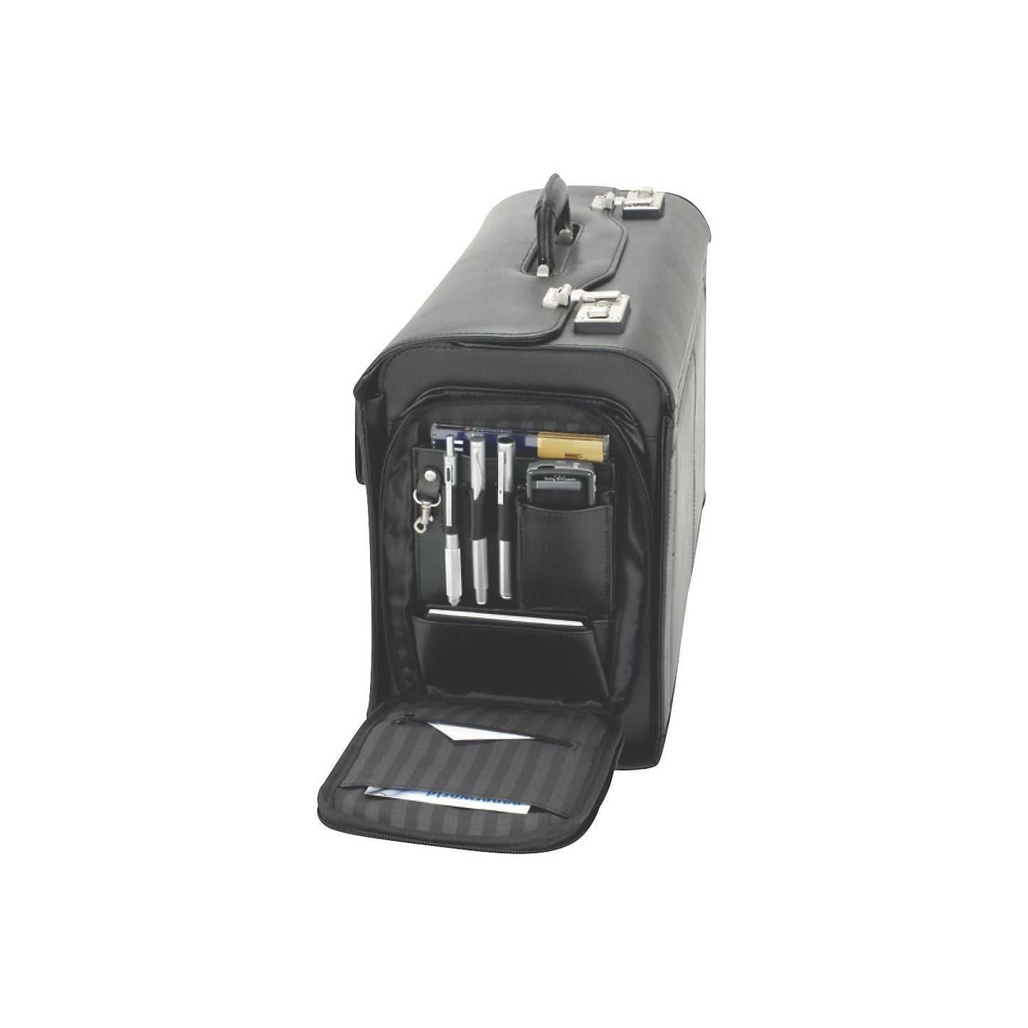 Pilots' case, 5 compartments, 2 side pockets, black.