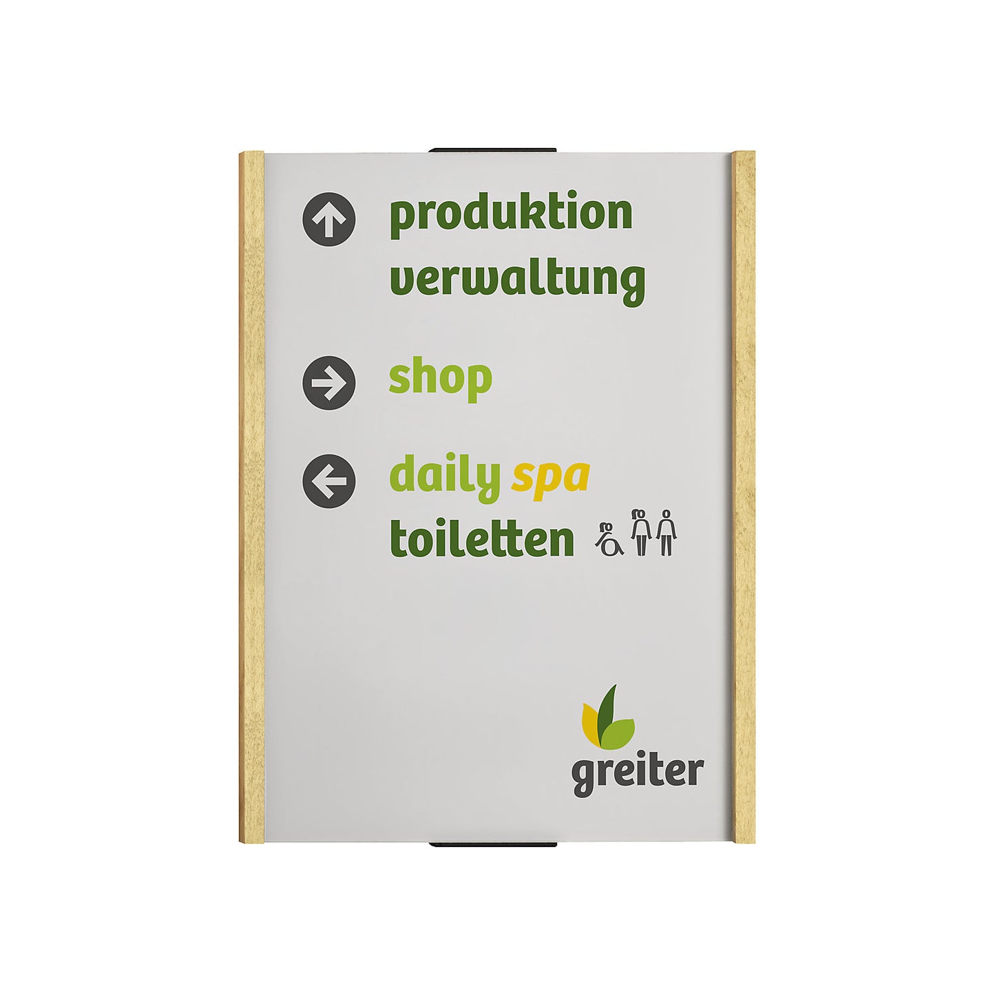 Aluminium-wood series direction sign, A4 portrait, HxW 297 x 219 mm, maple.