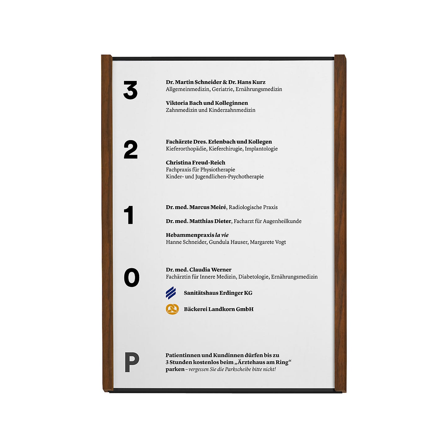 Aluminium-wood series direction sign, black, A4 portrait, HxW 299.5 x 218.5 mm, walnut.