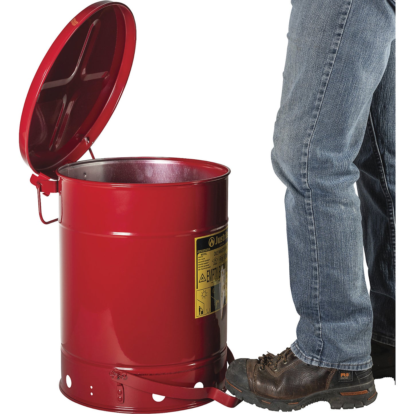 Fire protection container, sheet steel, round, with foot pedal, capacity 34 l.