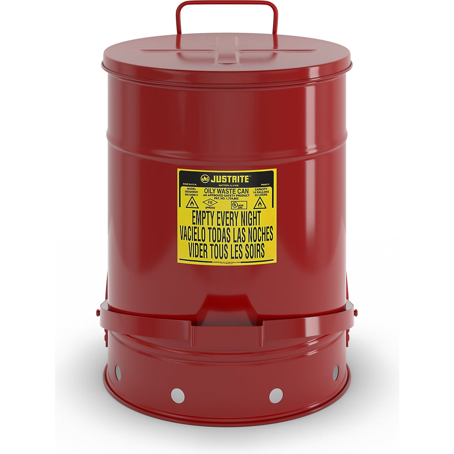 Fire protection container, sheet steel, round, with foot pedal, capacity 53 l.