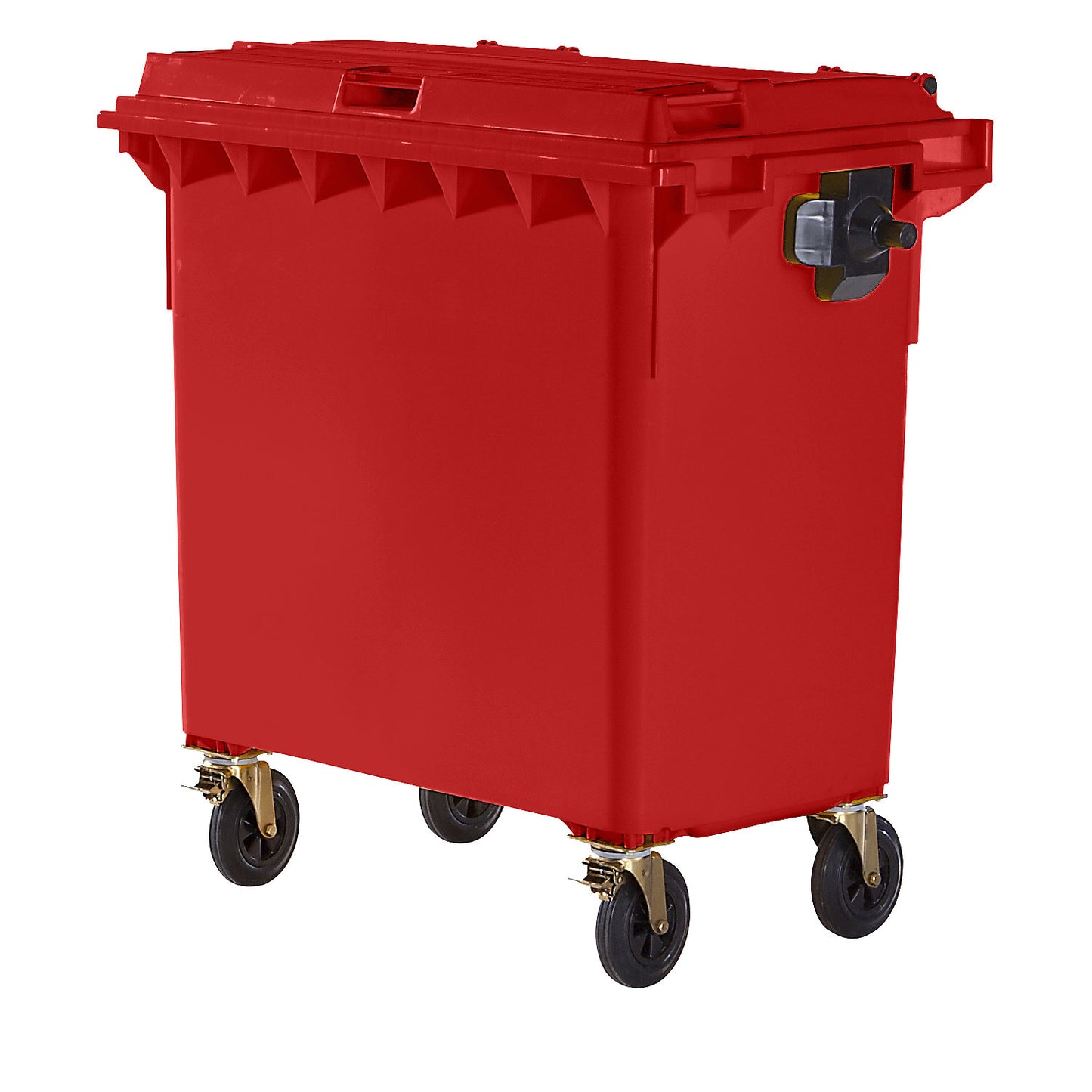 Plastic waste container, DIN EN 840, capacity 770 l, WxHxD 1360 x 1330 x 770 mm, red.