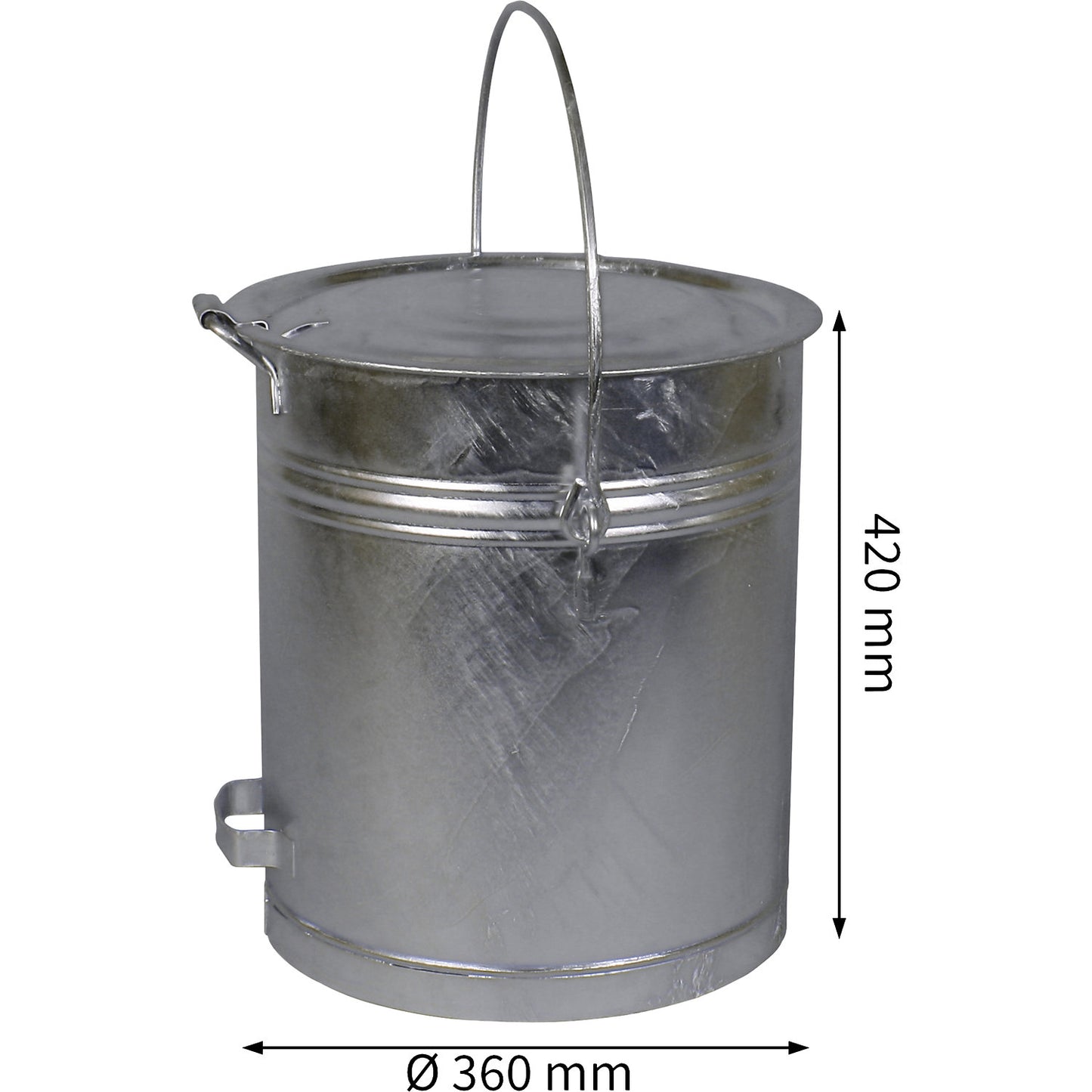 Bucket with hinged lid, made of sheet steel, capacity 40 l, H x Ø 420 x 360 mm, 1+ items.
