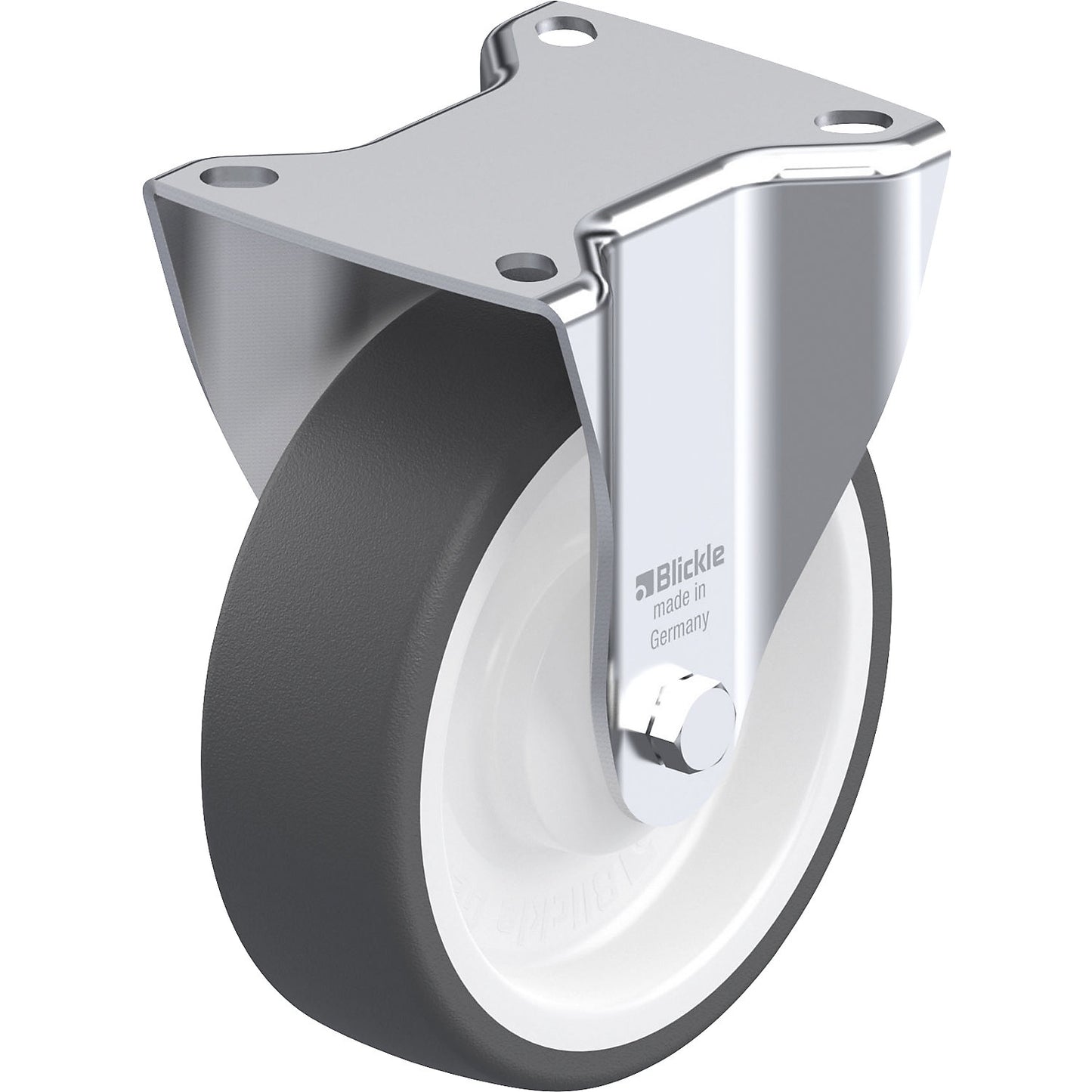 B-POTH fixed sheet steel castor, wheel Ø x width 125 x 40 mm, max. load 250 kg.