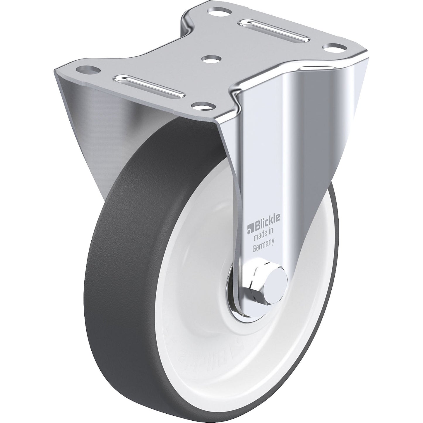 B-POTH fixed sheet steel castor, wheel Ø x width 160 x 45 mm, max. load 400 kg.