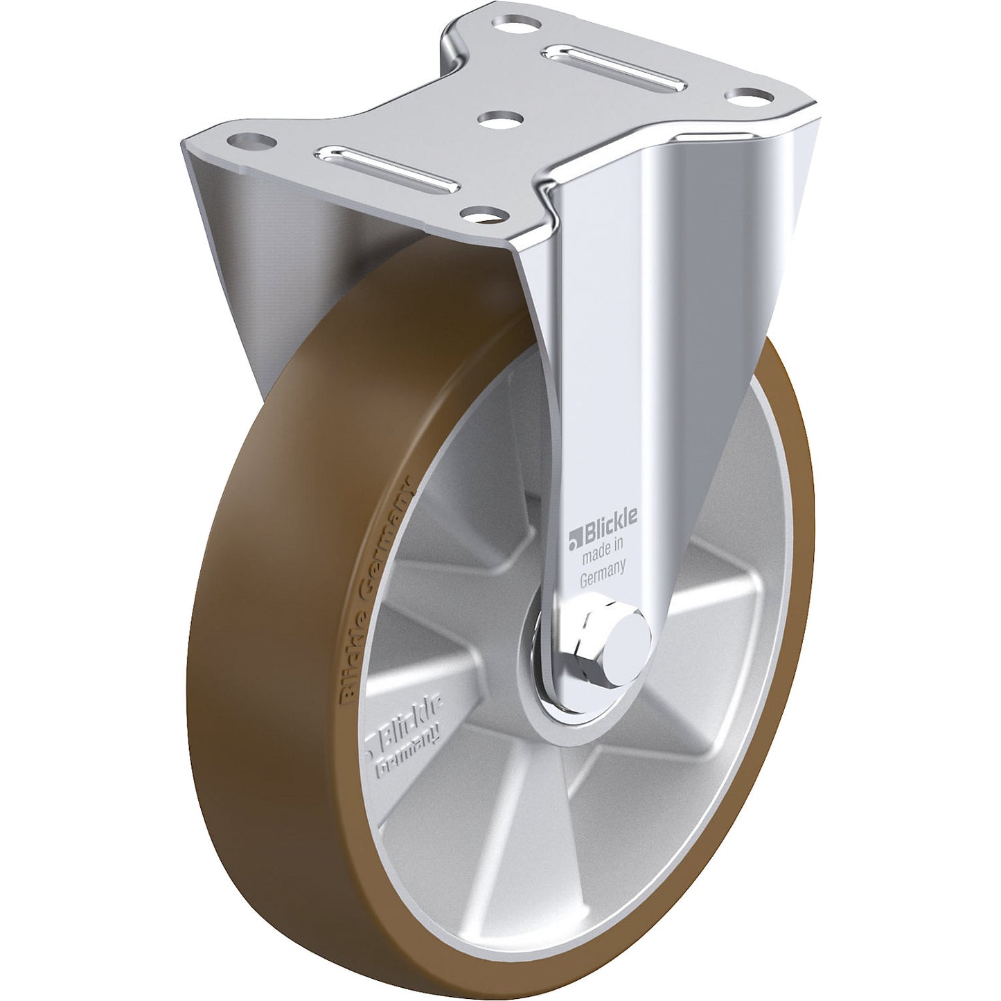 B-ALB fixed sheet steel castor, wheel Ø x width 200 x 50 mm, max. load 400 kg.