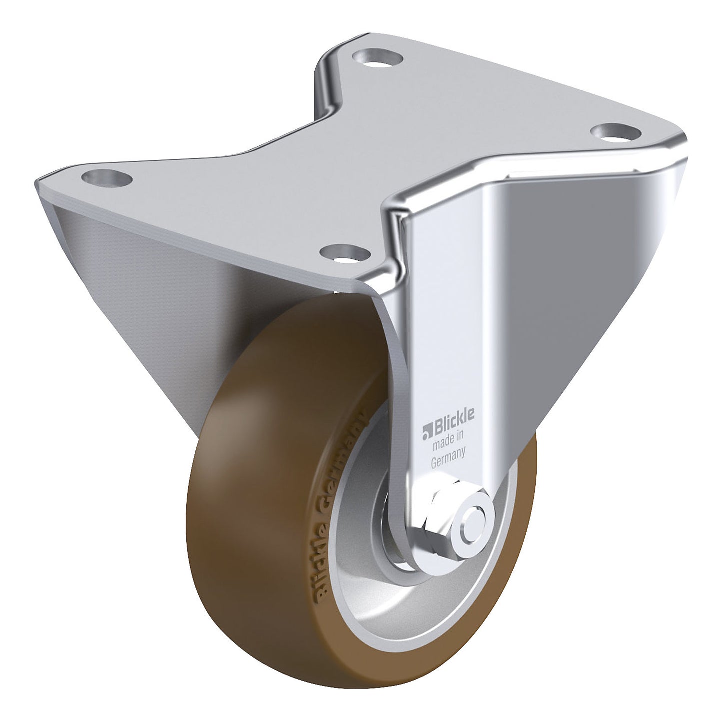BH-ALB fixed sheet steel castor, wheel Ø 100 mm, max. load 400 kg, plate dimensions 140 x 110 mm.