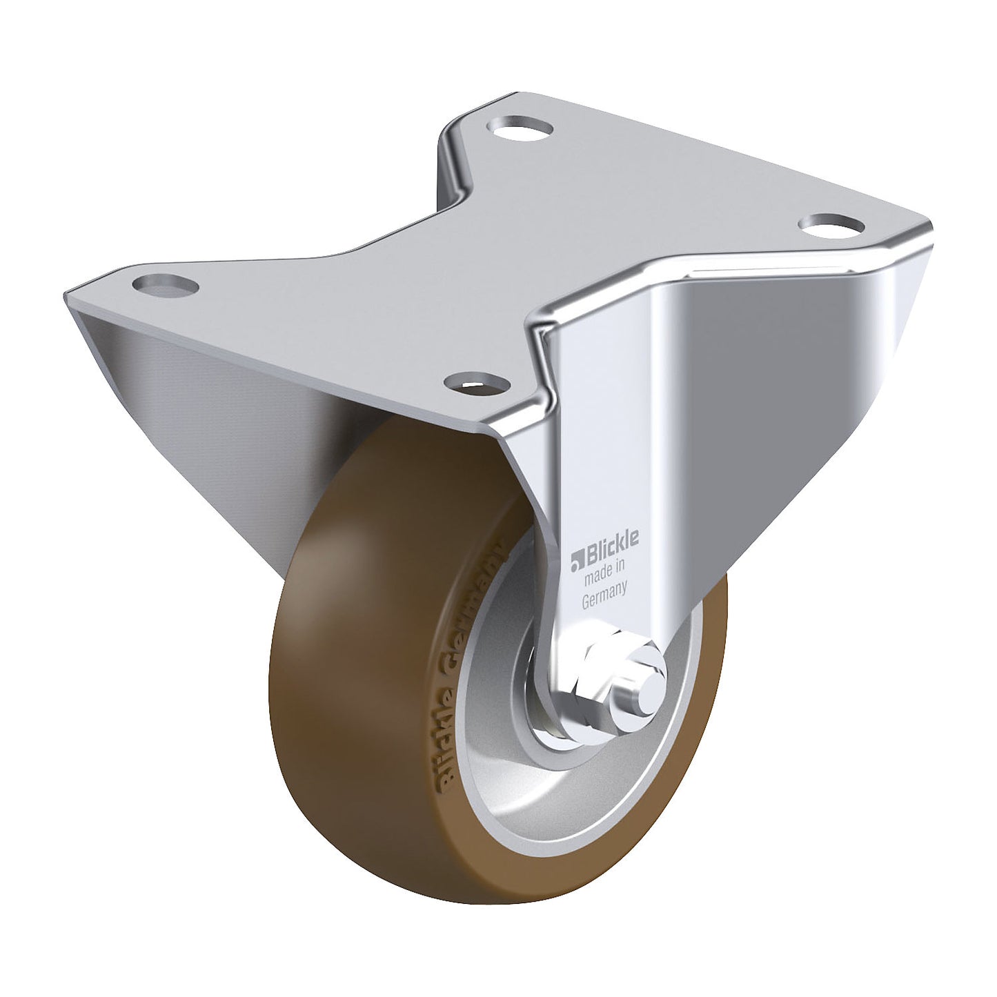 BK-ALB fixed sheet steel castor, wheel Ø 100 mm, max. load 350 kg, plate dimensions 140 x 110 mm.