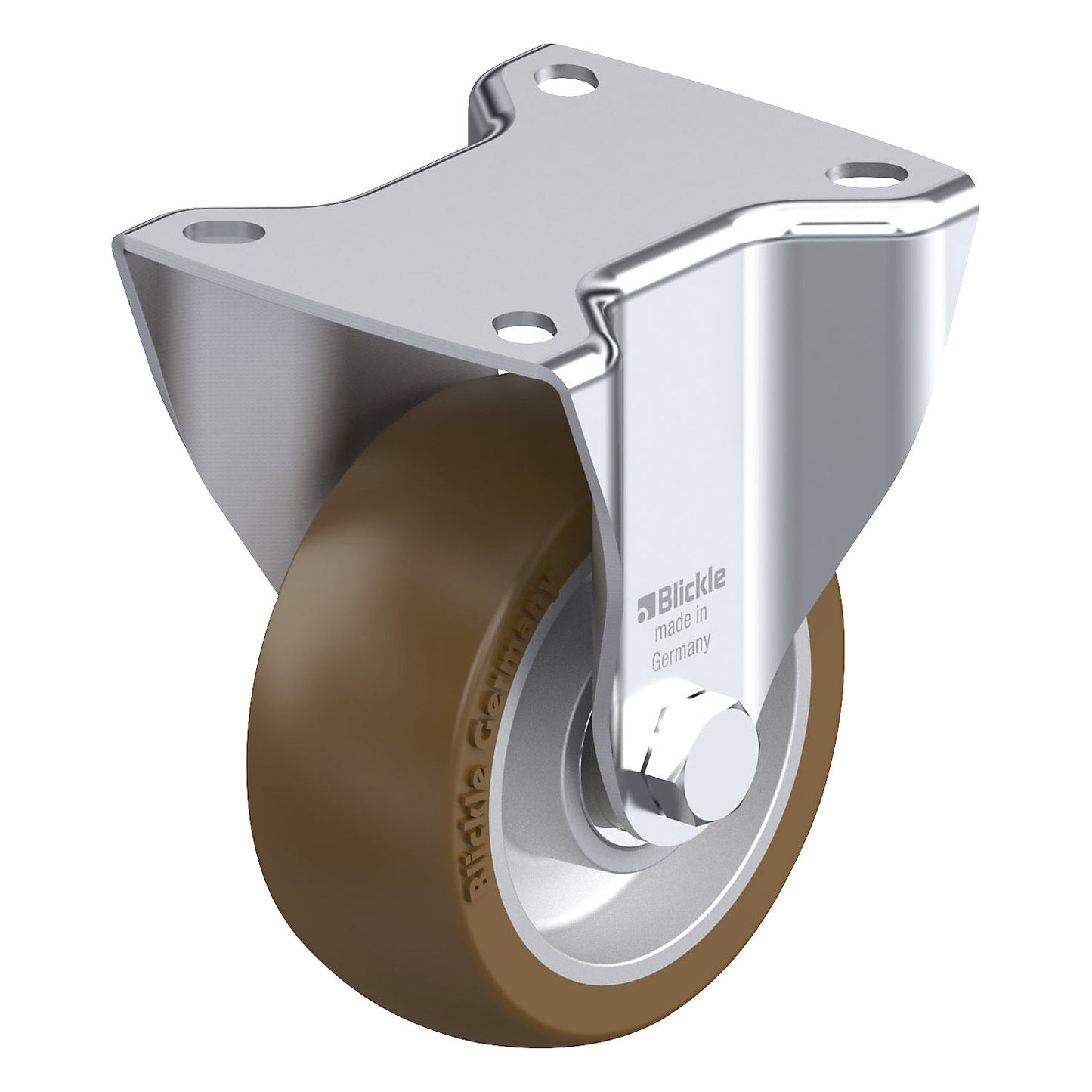 BK-ALB fixed sheet steel castor, wheel Ø 100 mm, max. load 350 kg, plate dimensions 100 x 85 mm.