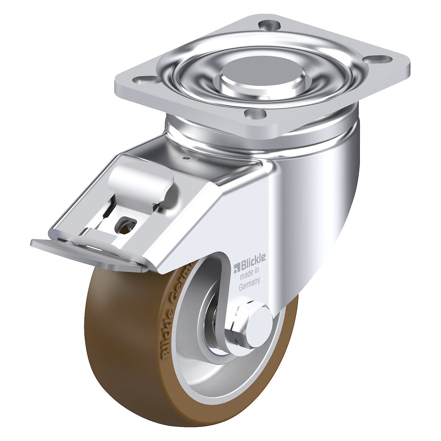 LH-ALB-FI sheet steel swivel castor, wheel Ø 100 mm, max. load 400 kg, plate dimensions 100 x 85 mm.