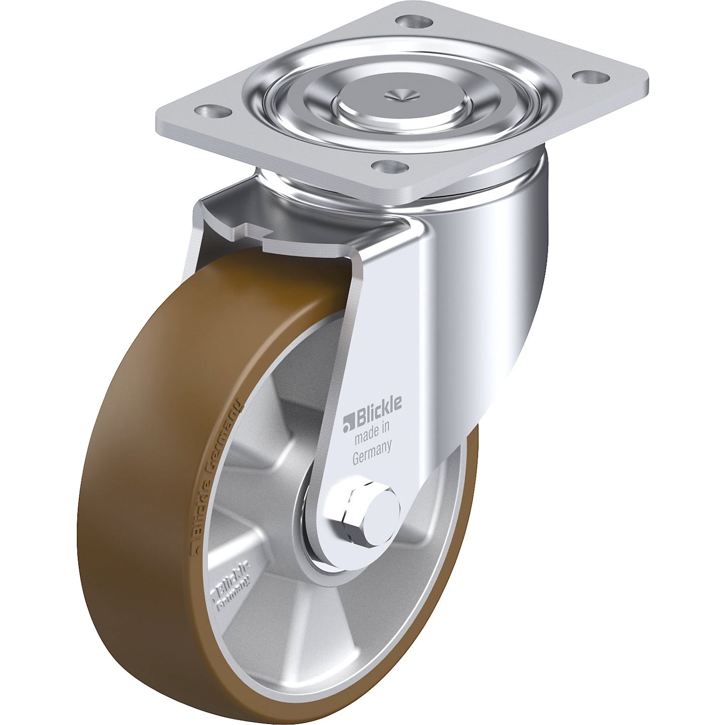 LH-ALB sheet steel swivel castor, wheel Ø 160 mm, max. load 750 kg, plate dimensions 140 x 110 mm.