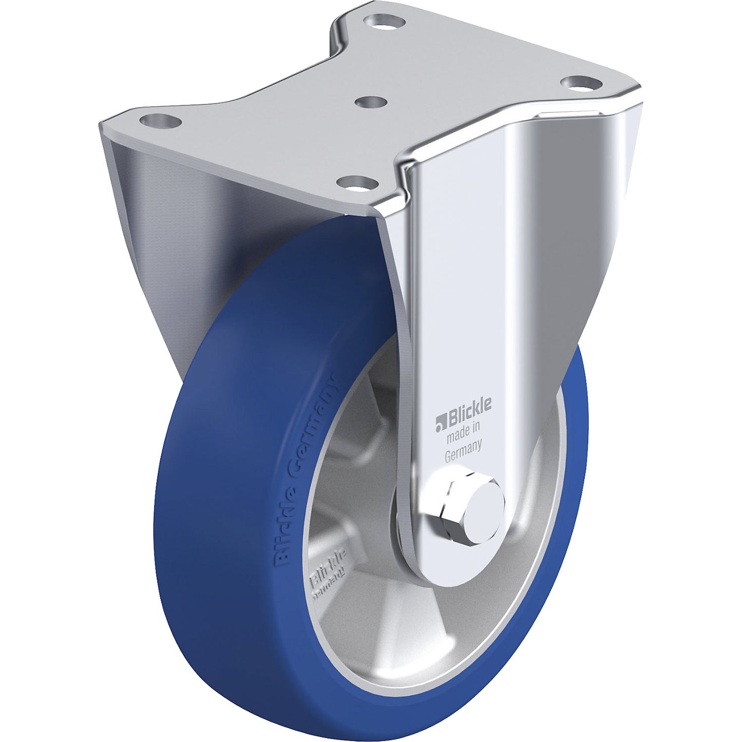 BH-ALBS fixed sheet steel castor, wheel Ø 160 mm, max. load 580 kg, plate dimensions 140 x 110 mm.