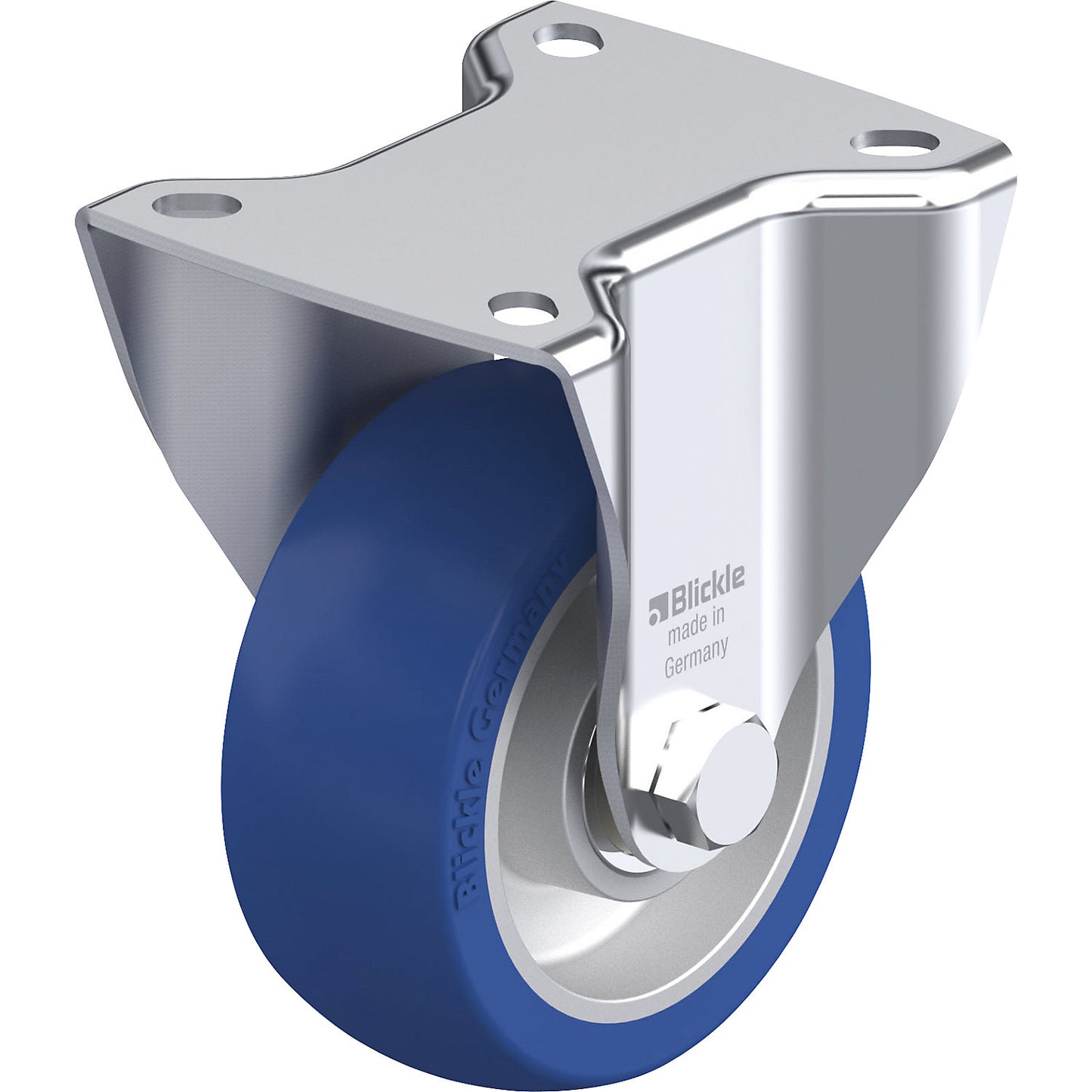 BK-ALBS fixed sheet steel castor, wheel Ø 100 mm, max. load 320 kg, plate dimensions 100 x 85 mm.