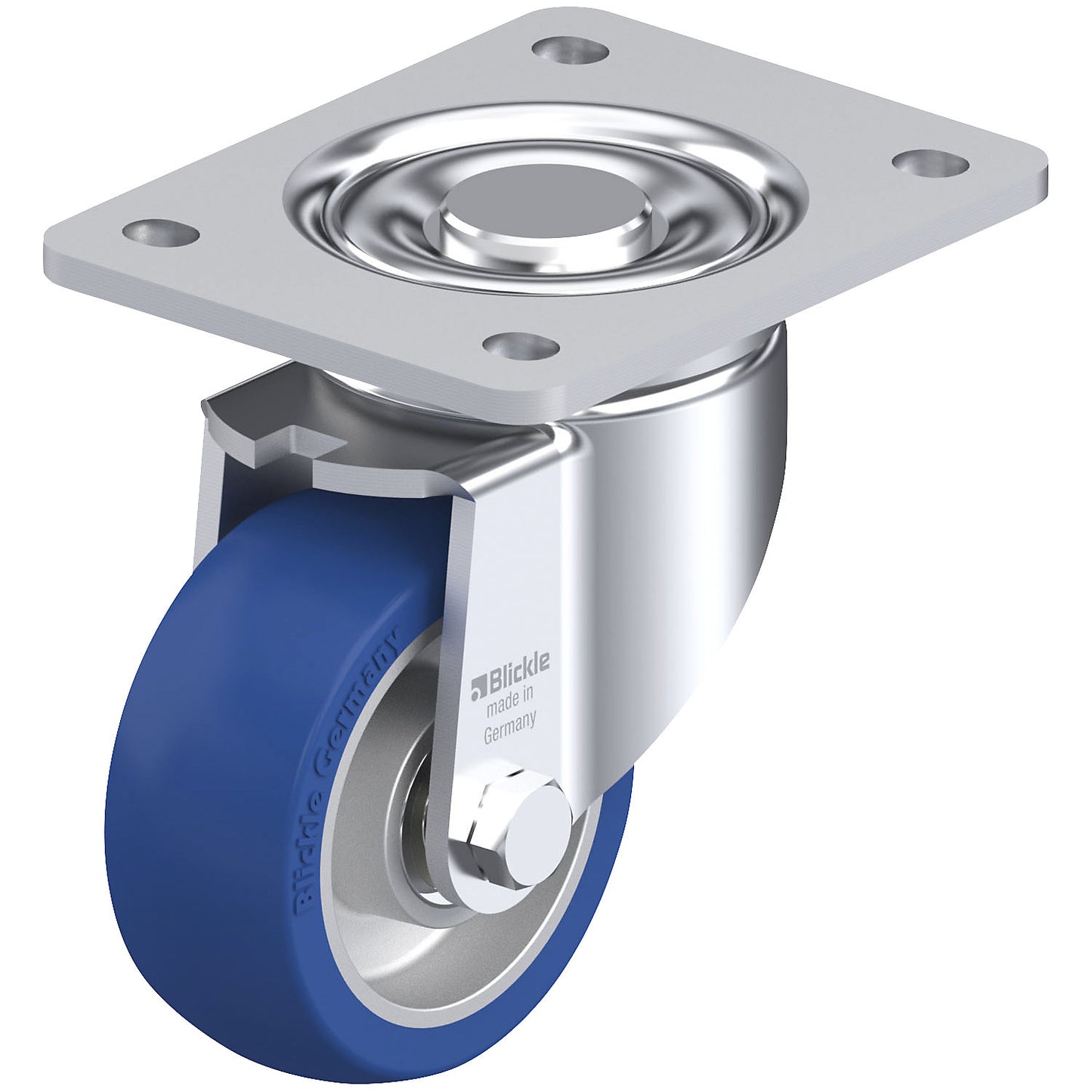 LH-ALBS sheet steel swivel castor, wheel Ø 100 mm, max. load 320 kg, plate dimensions 140 x 110 mm.