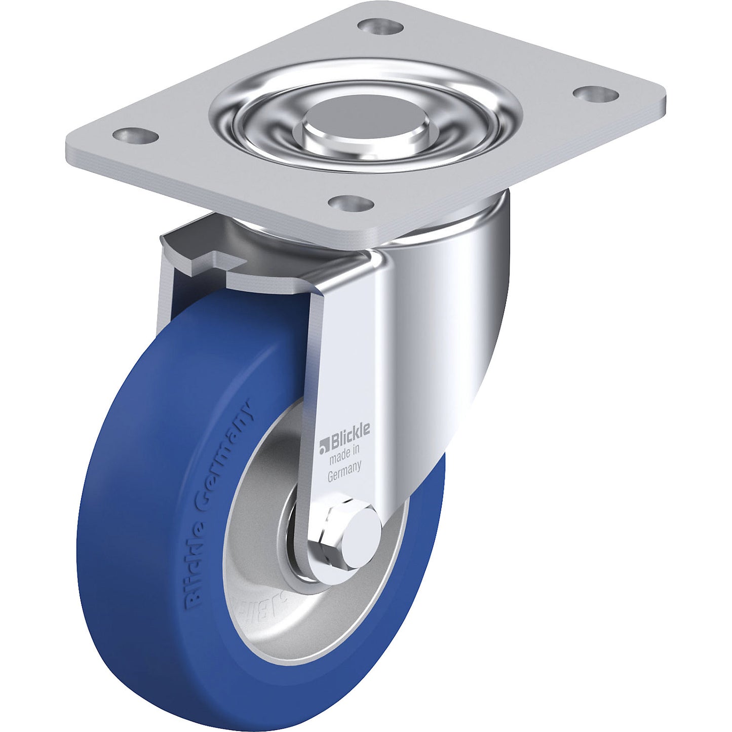 LH-ALBS sheet steel swivel castor, wheel Ø 125 mm, max. load 370 kg, plate dimensions 140 x 110 mm.