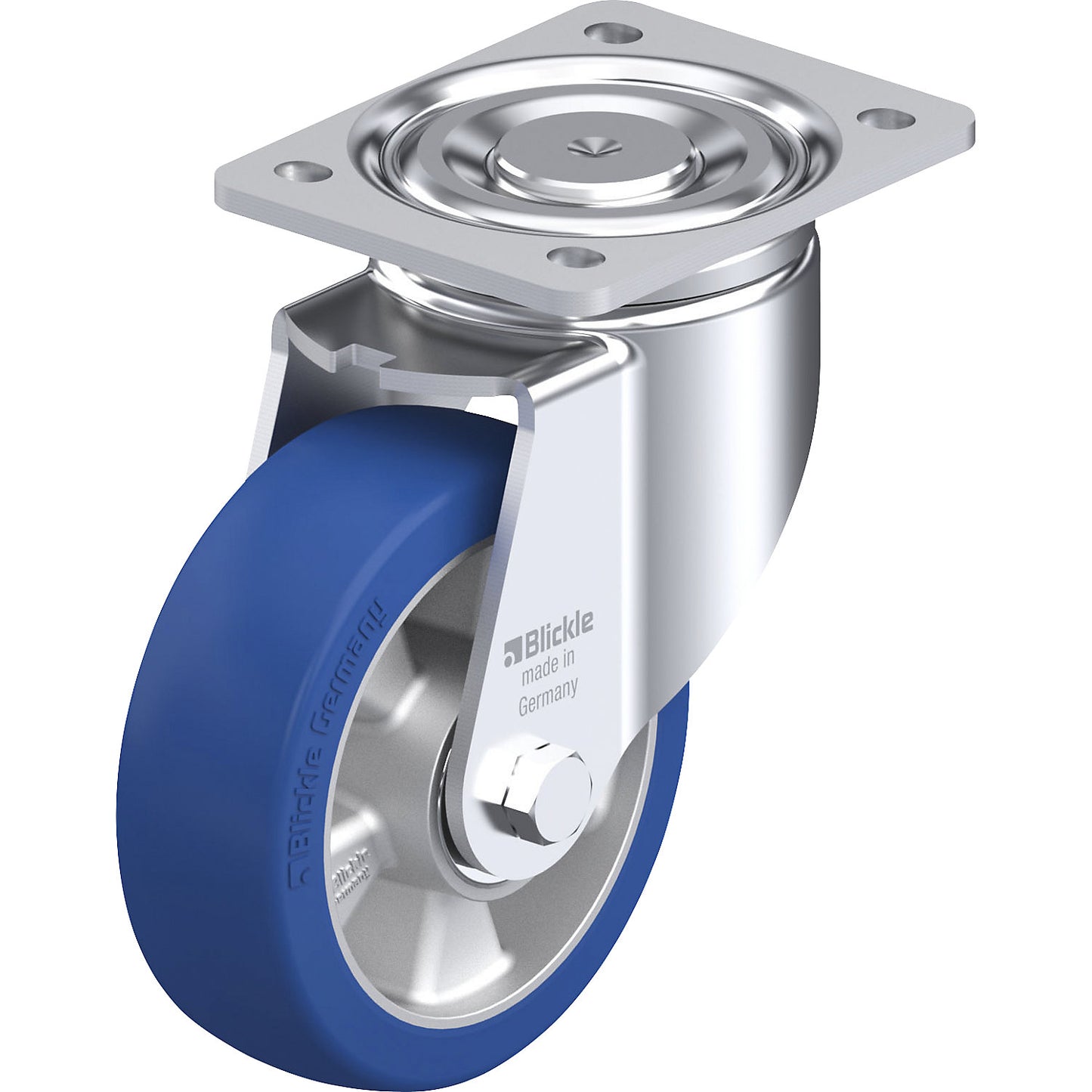 LH-ALBS sheet steel swivel castor, wheel Ø 150 mm, max. load 500 kg, plate dimensions 140 x 110 mm.