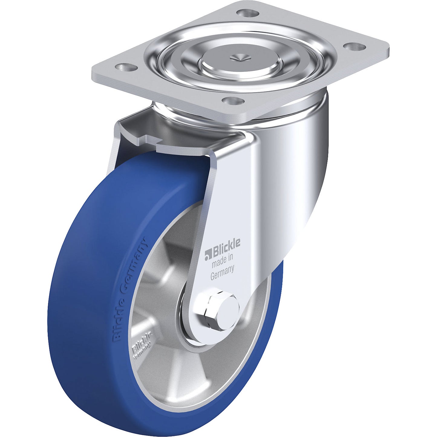 LH-ALBS sheet steel swivel castor, wheel Ø 160 mm, max. load 580 kg, plate dimensions 140 x 110 mm.
